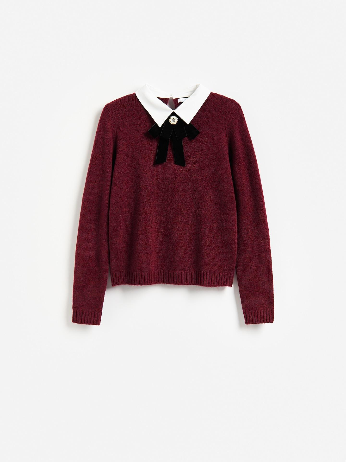 Red Sweater With Decorative Collar, Burgundy, medium