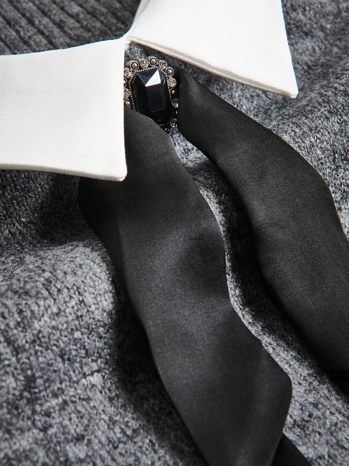 Grey Sweater With Decorative Collar, Grey, medium