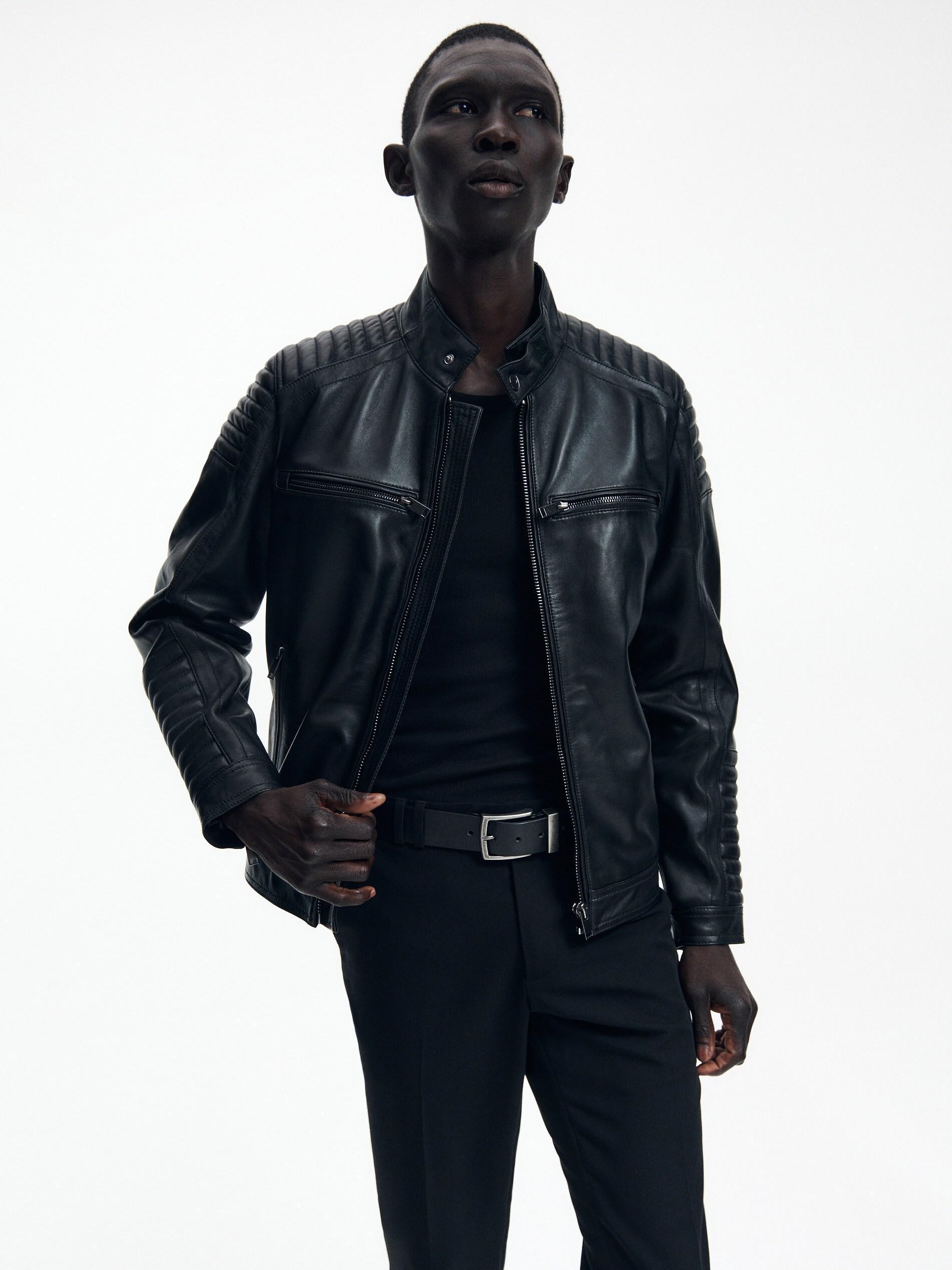 Black Leather Biker Jacket, , large image number 1
