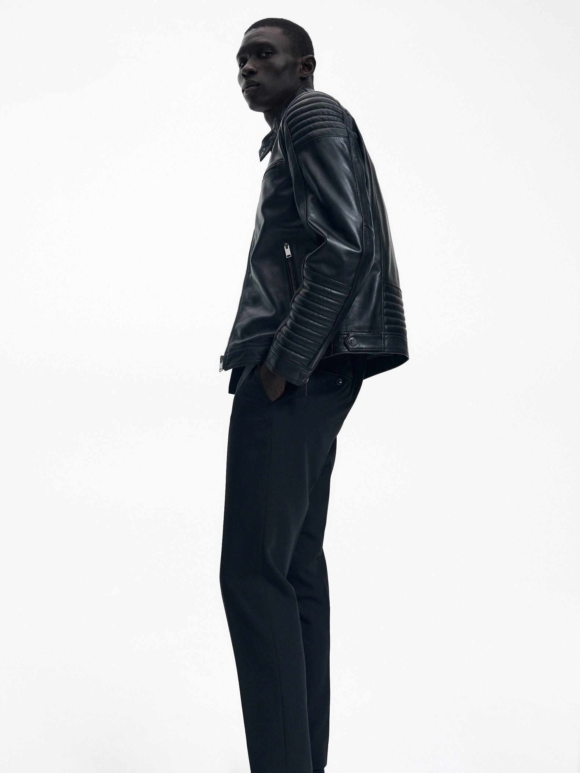 Black Leather Biker Jacket, , large image number 3