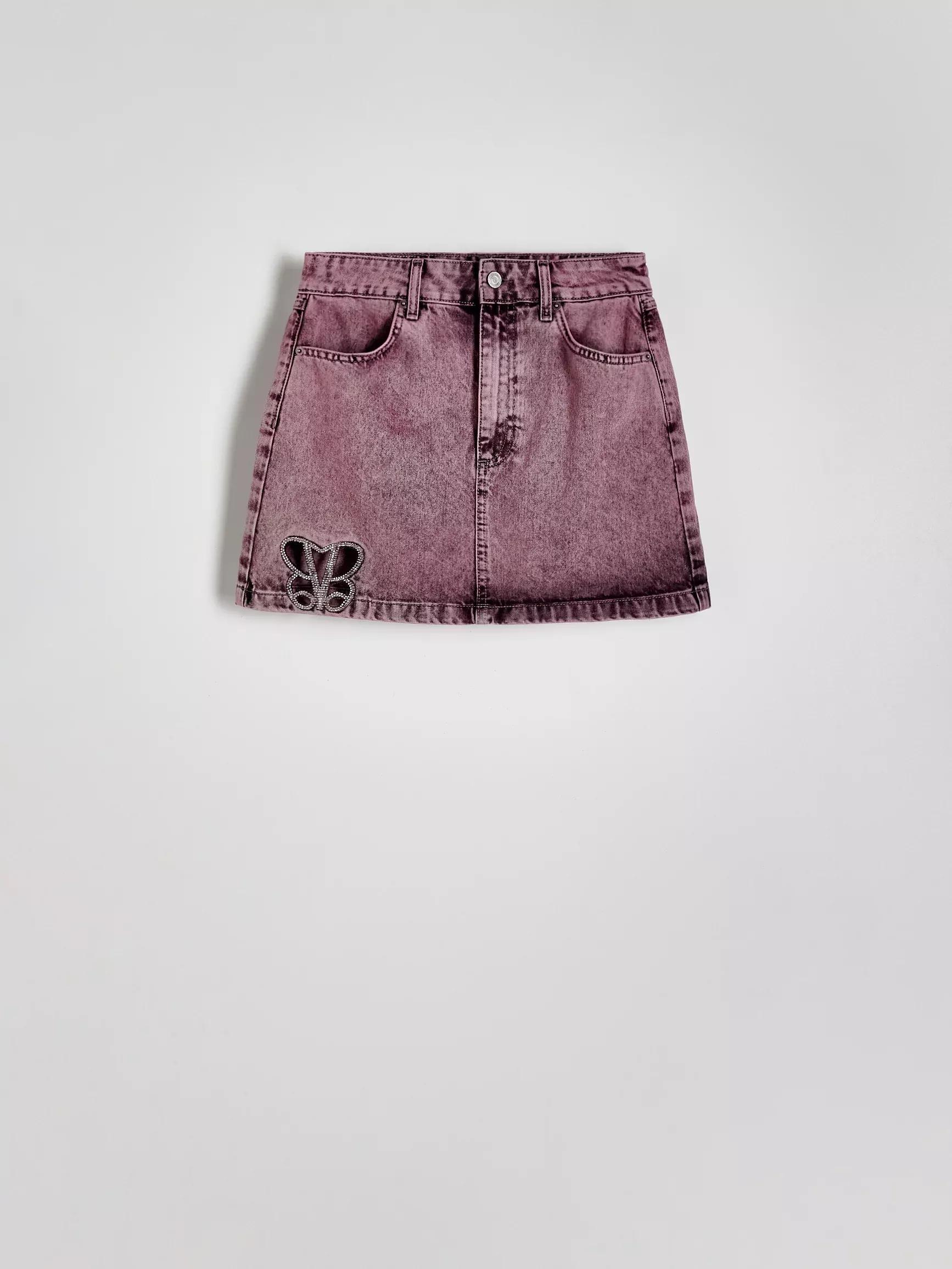 Purple Denim Skirt With Cut-Out, , large image number 2