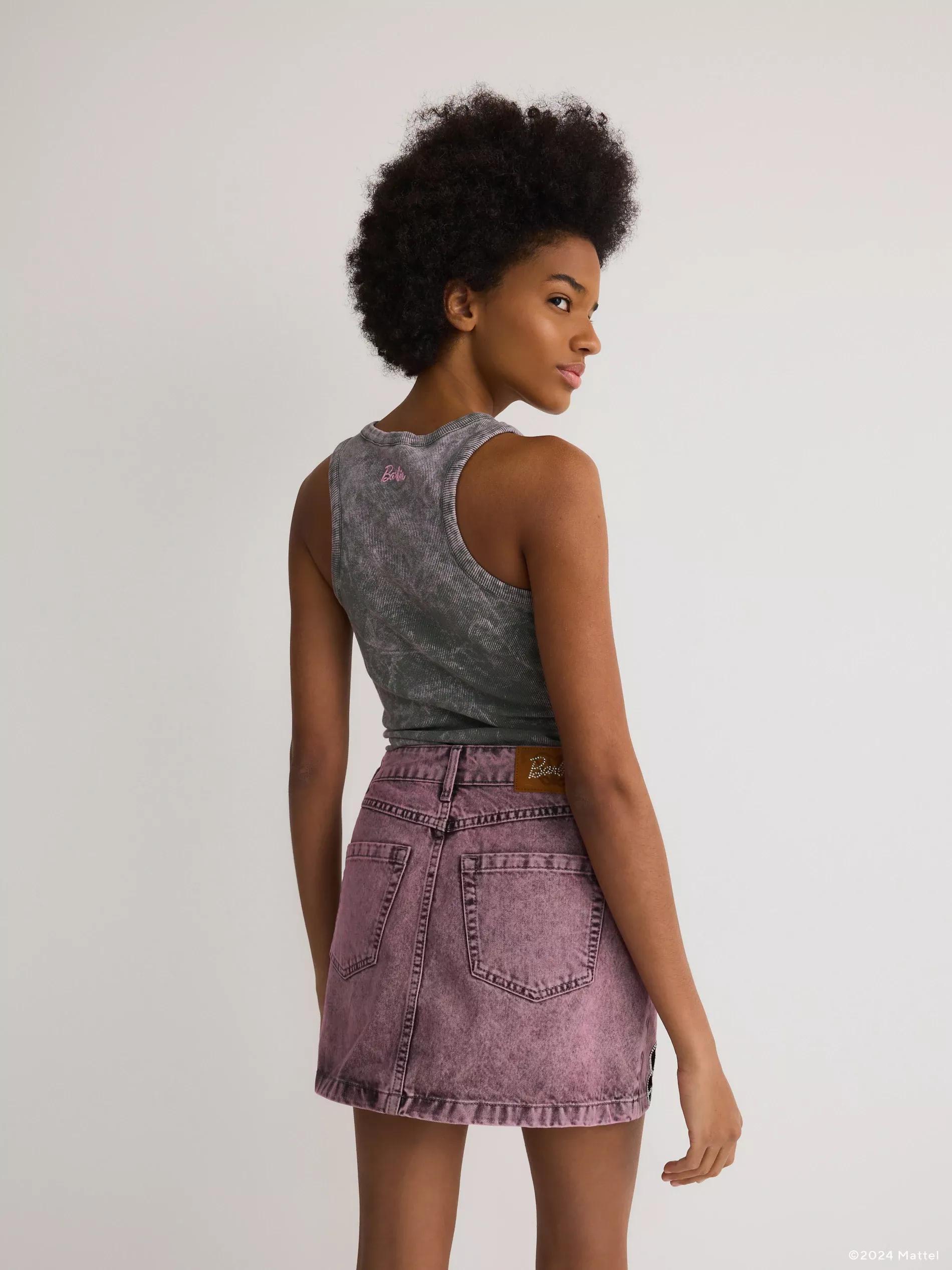 Purple Denim Skirt With Cut-Out, , large image number 5