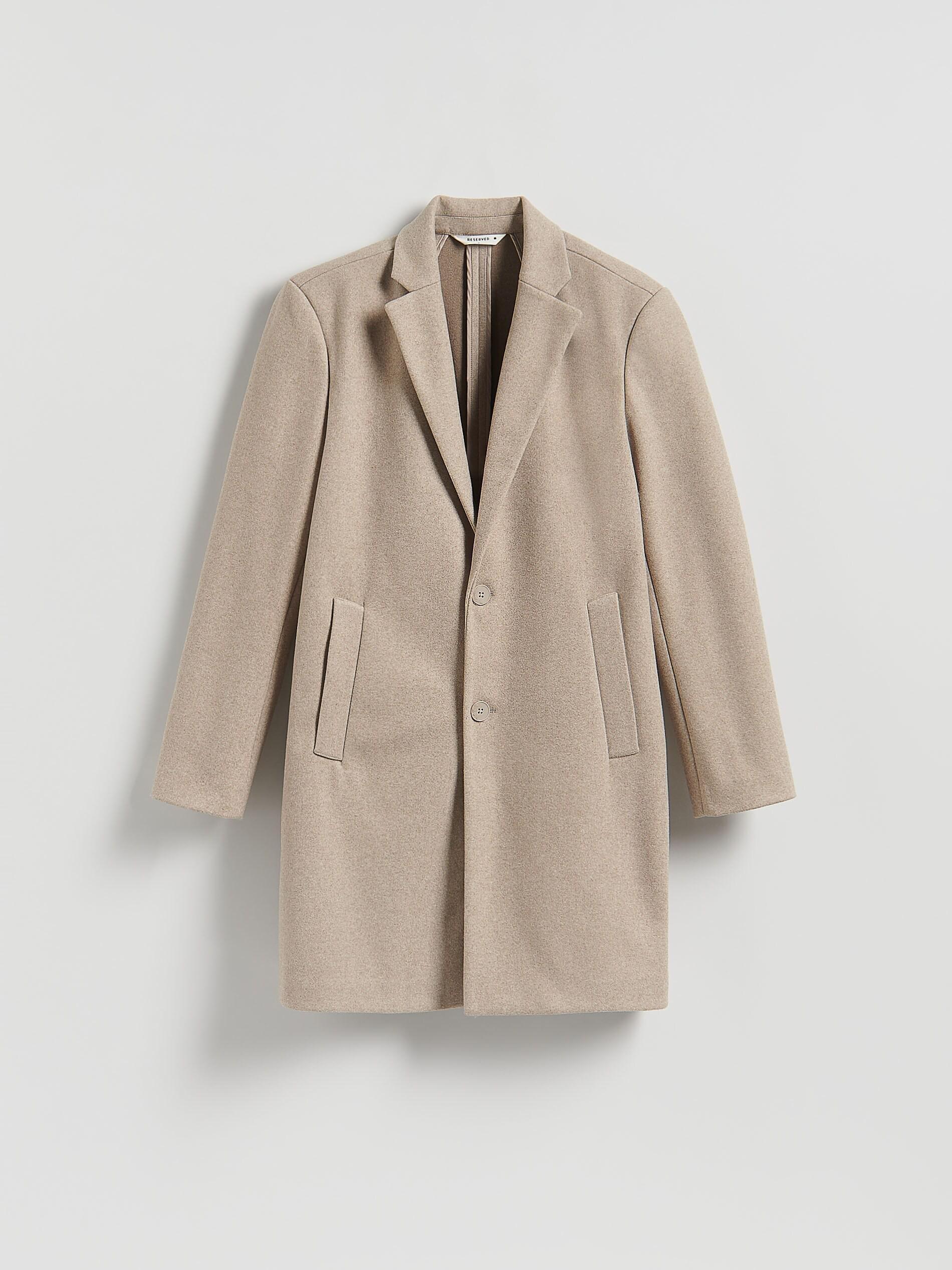 Beige Elegant Coat With A Collar, Beige, medium