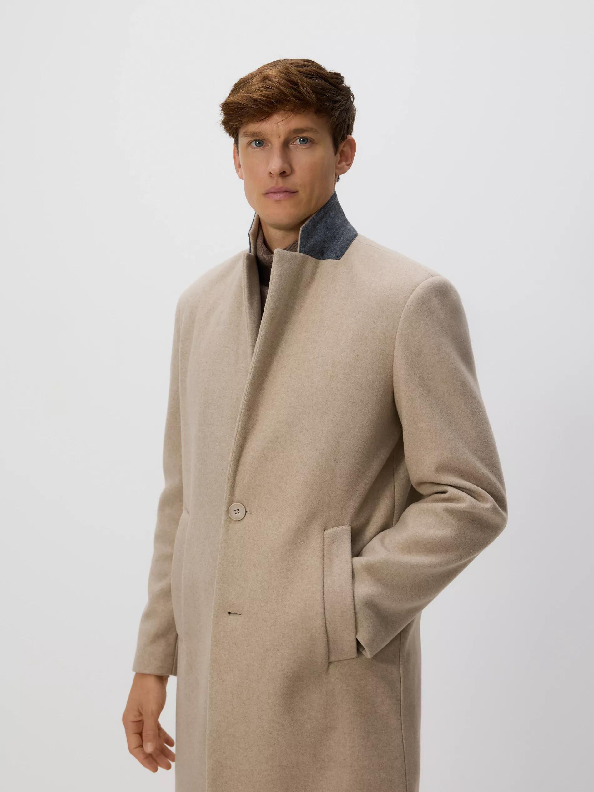 Beige Elegant Coat With A Collar, Beige, large image number 3