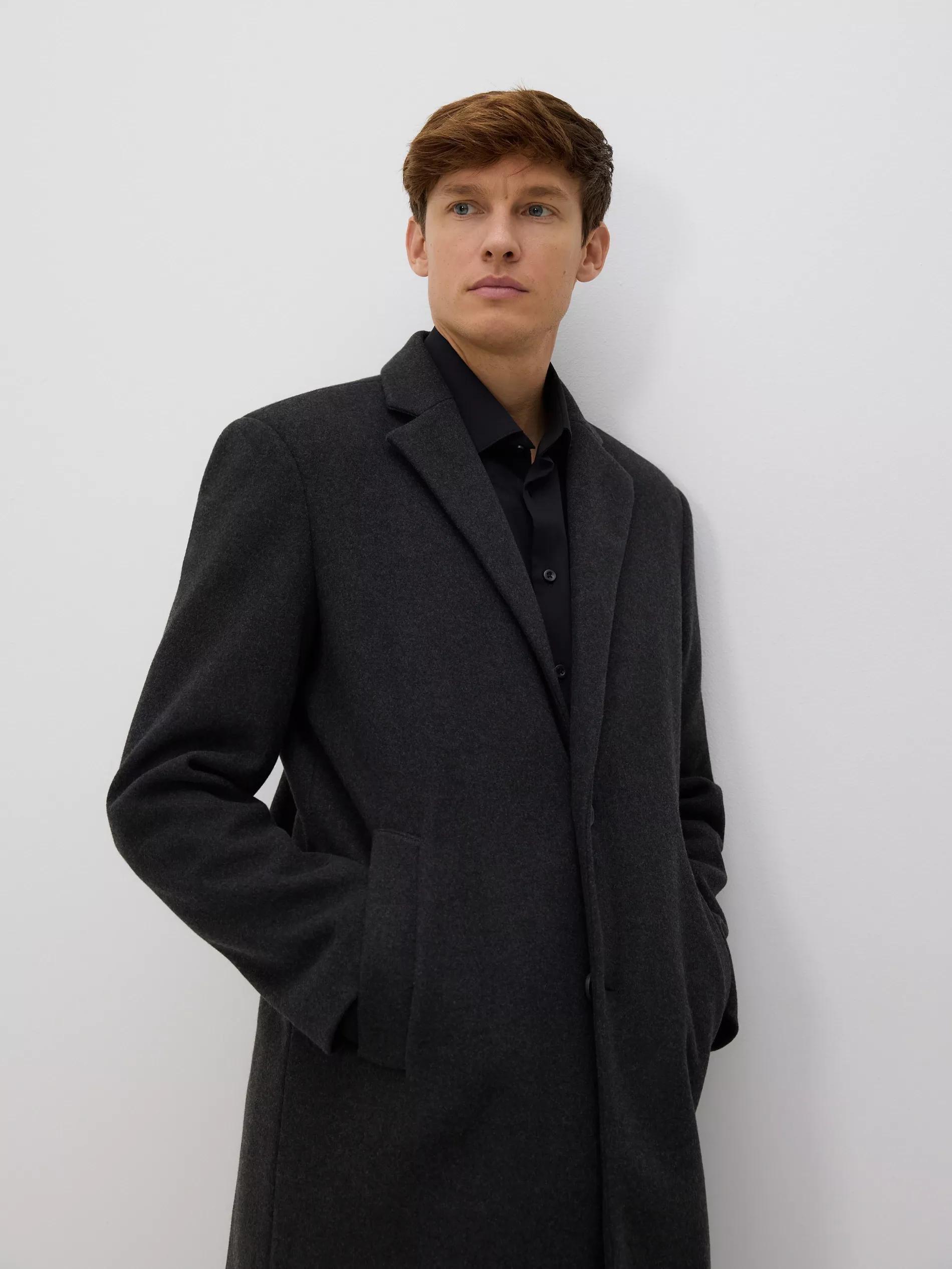 Black Elegant Coat With A Collar, Black, medium