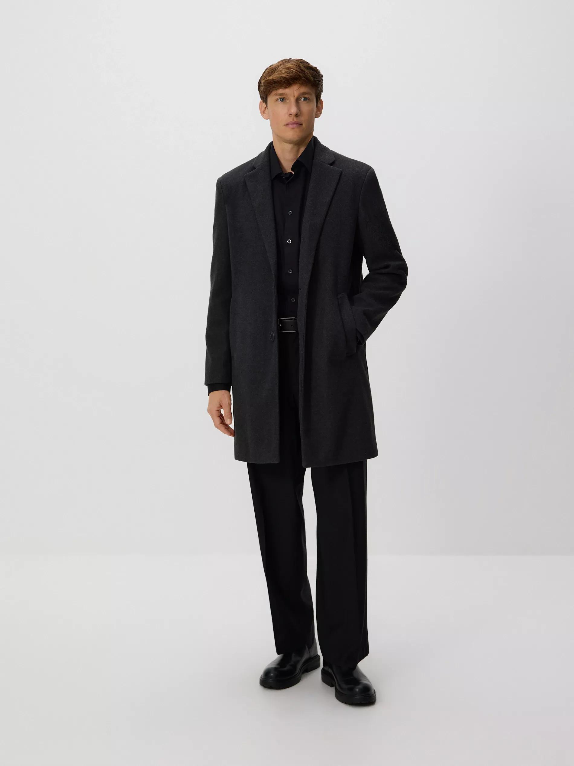 Black Elegant Coat With A Collar, Black, large image number 1