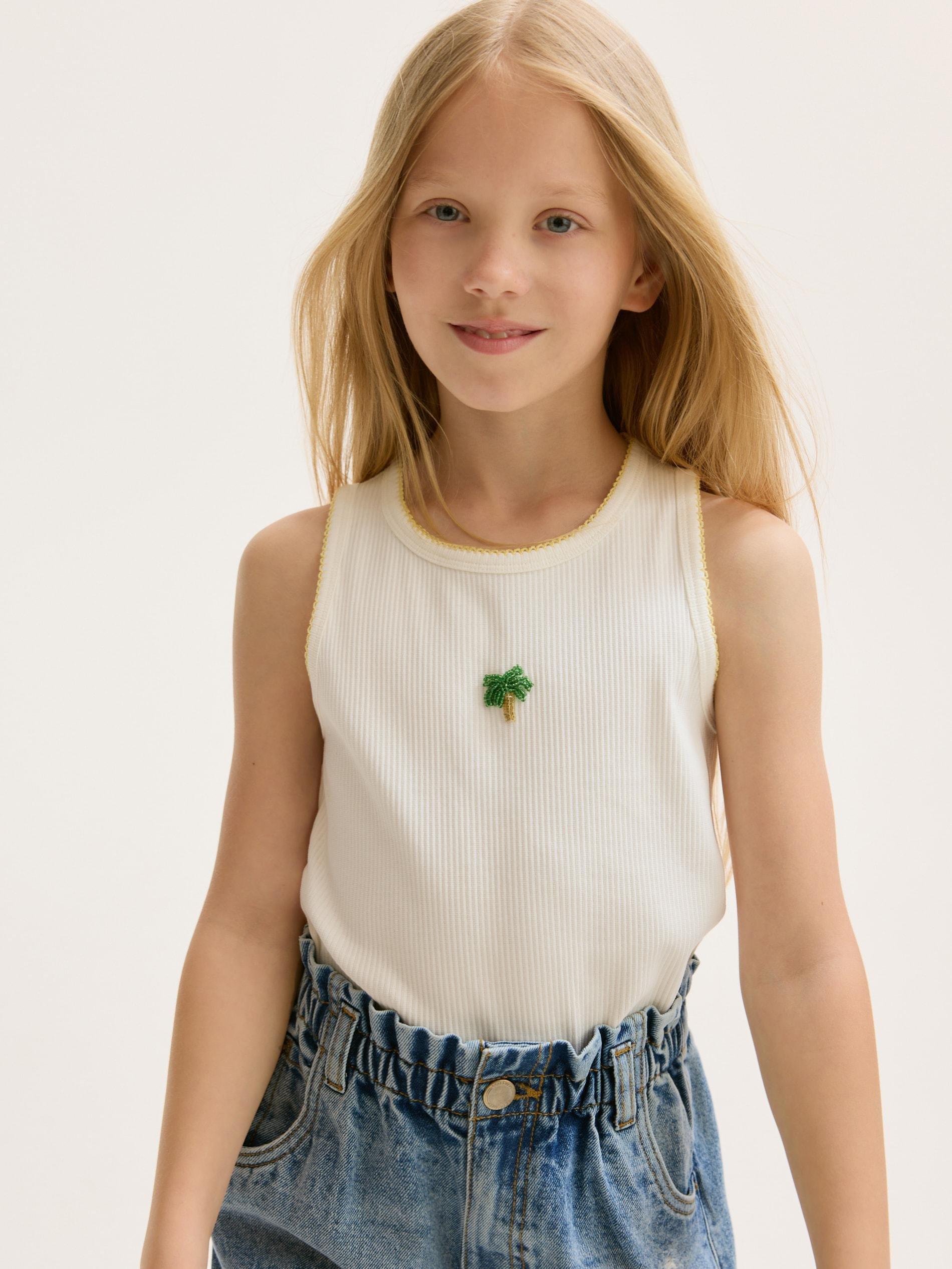 Cream Top With Applique, , large image number 2