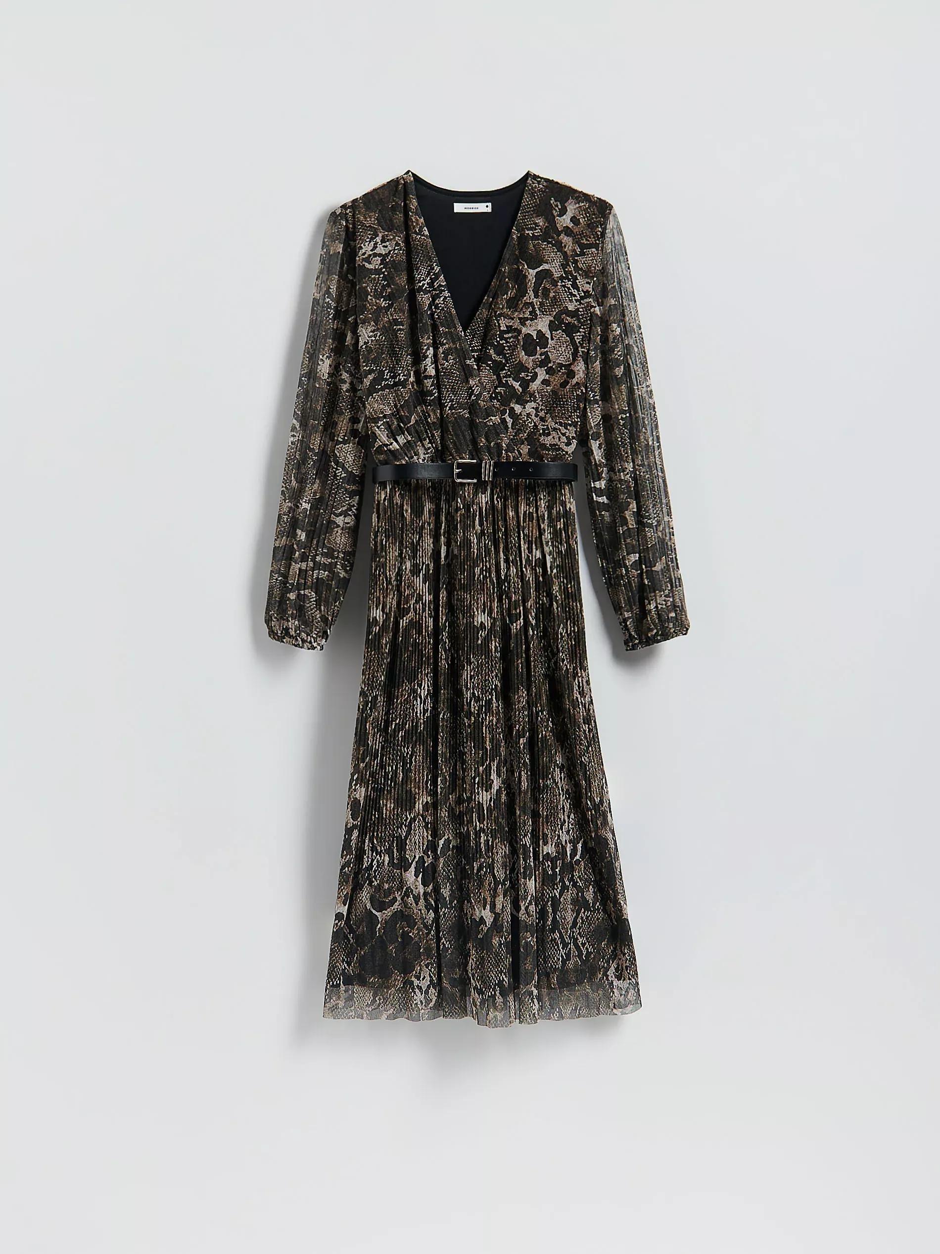 Multicolour Plisse Dress With Belt, Multicolor, large image number 4