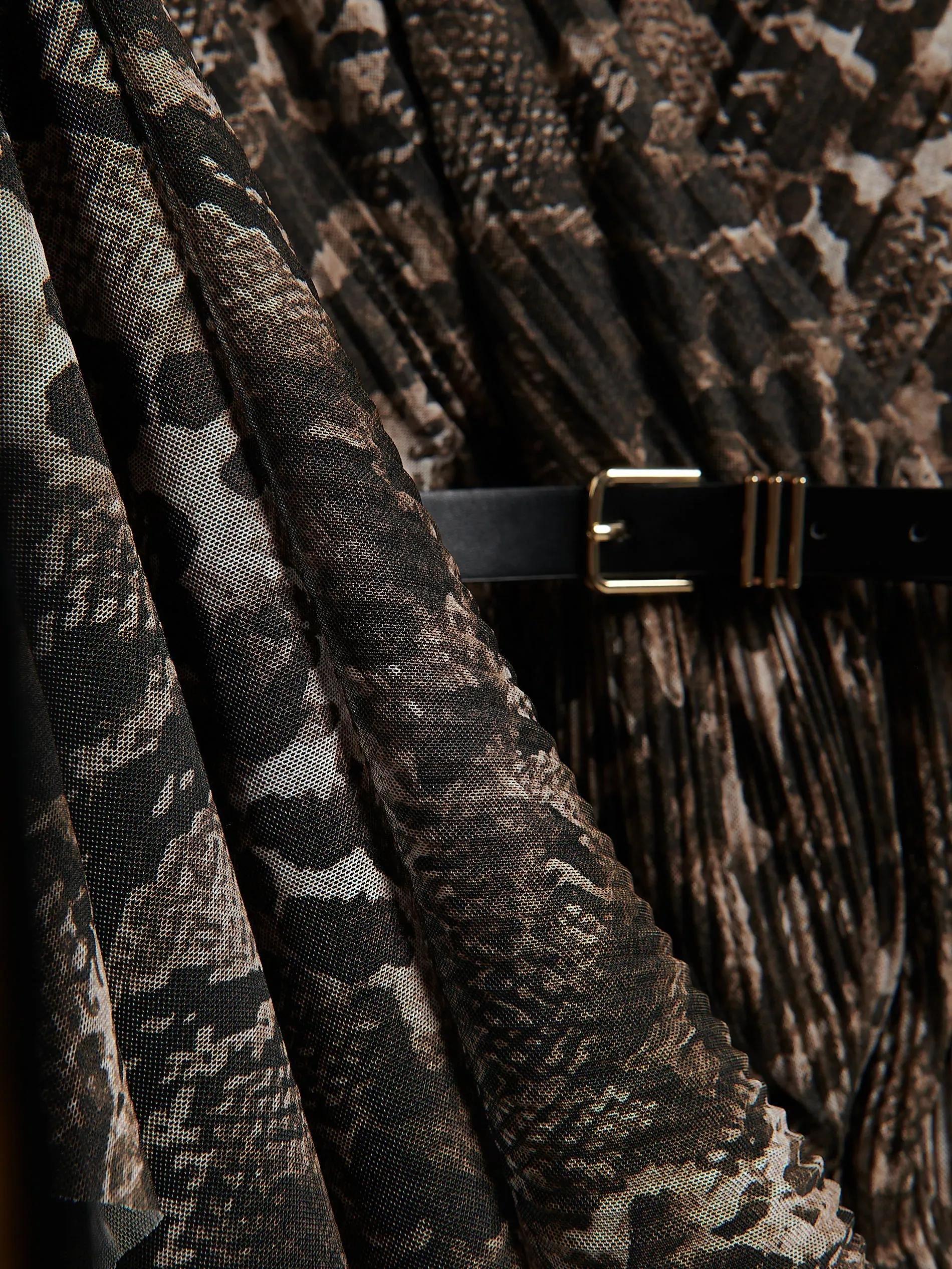 Multicolour Plisse Dress With Belt, Multicolor, large image number 5