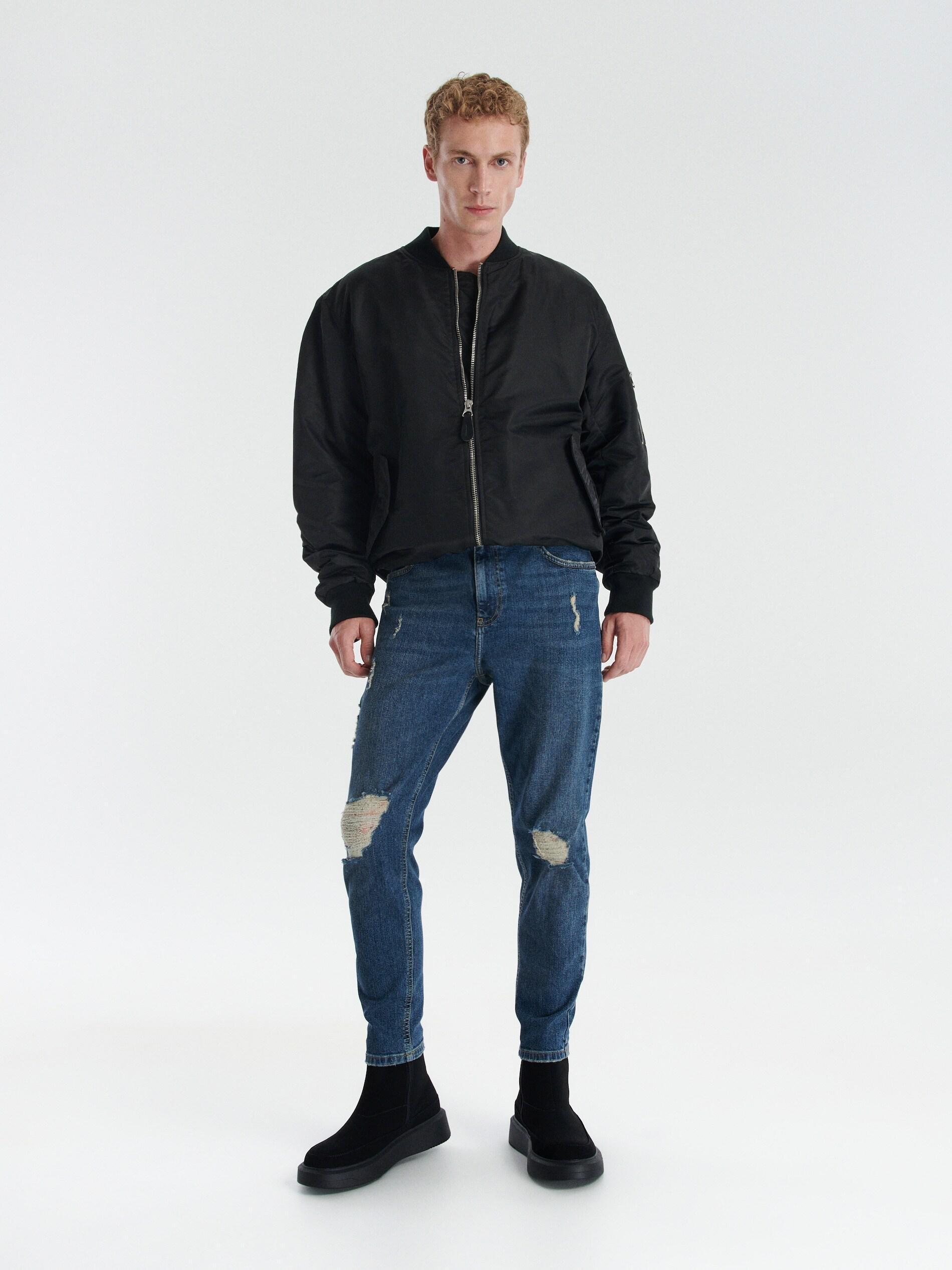 Blue Ripped Leg Carrot Jeans, , large image number 0