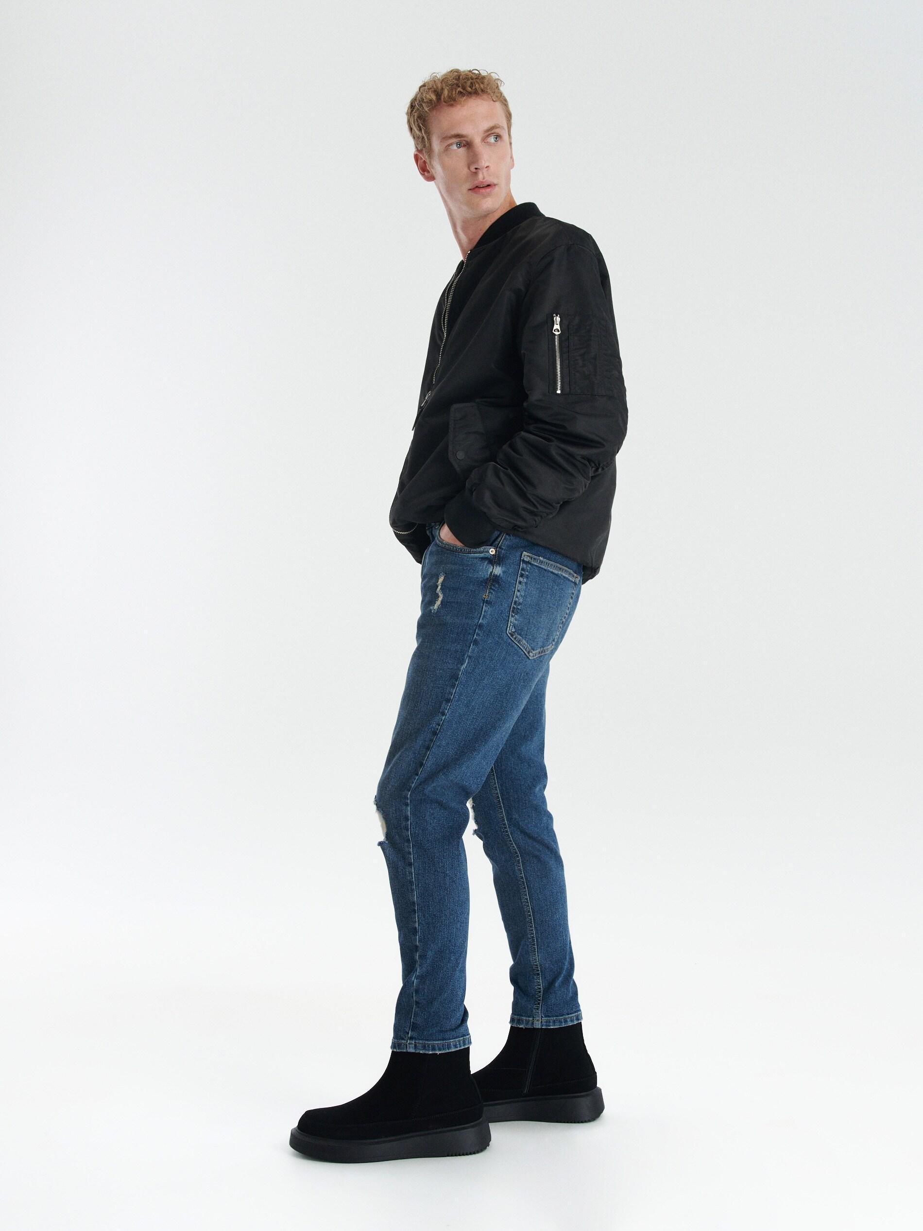 Blue Ripped Leg Carrot Jeans, , large image number 3