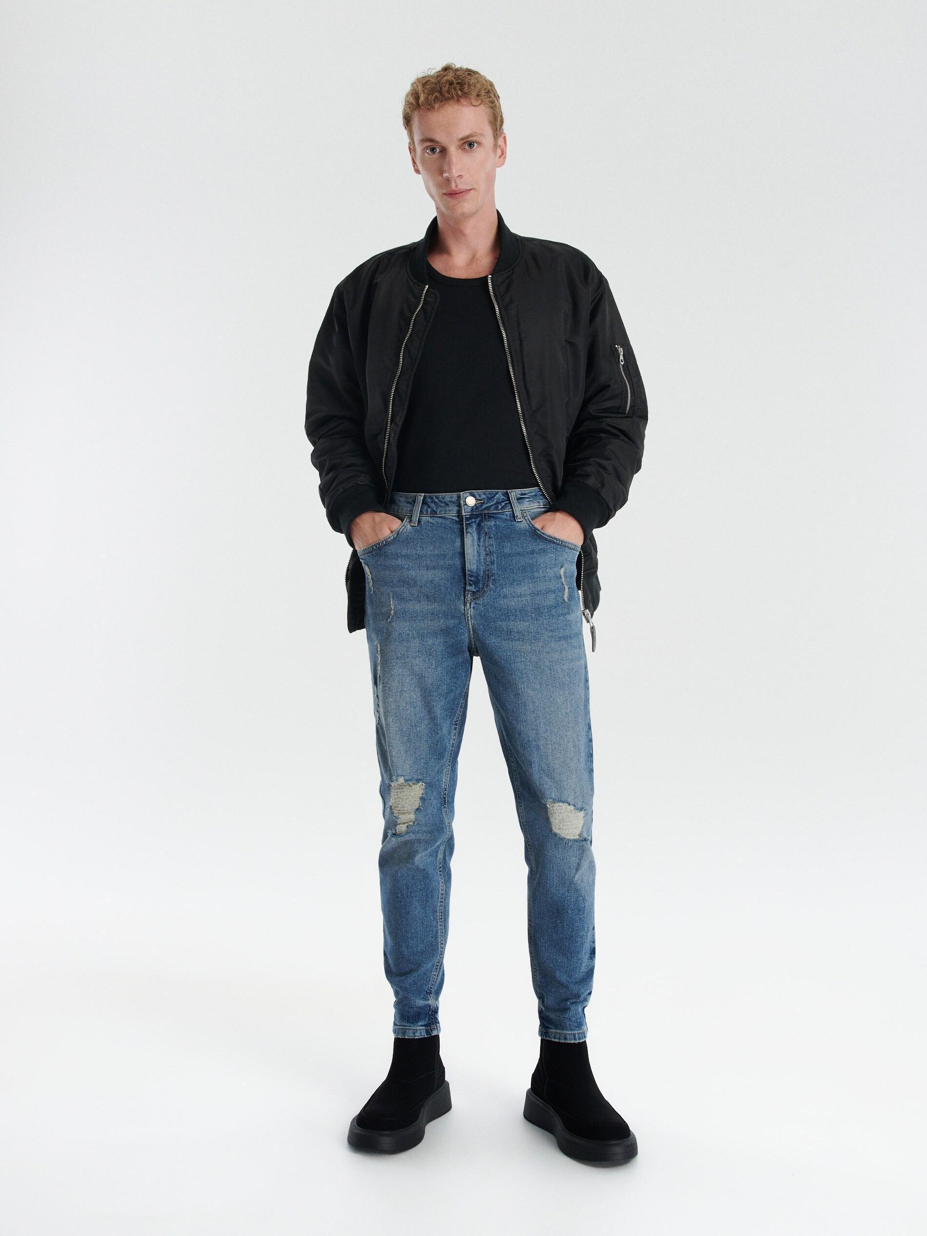 Blue Ripped Leg Carrot Jeans, , large image number 3