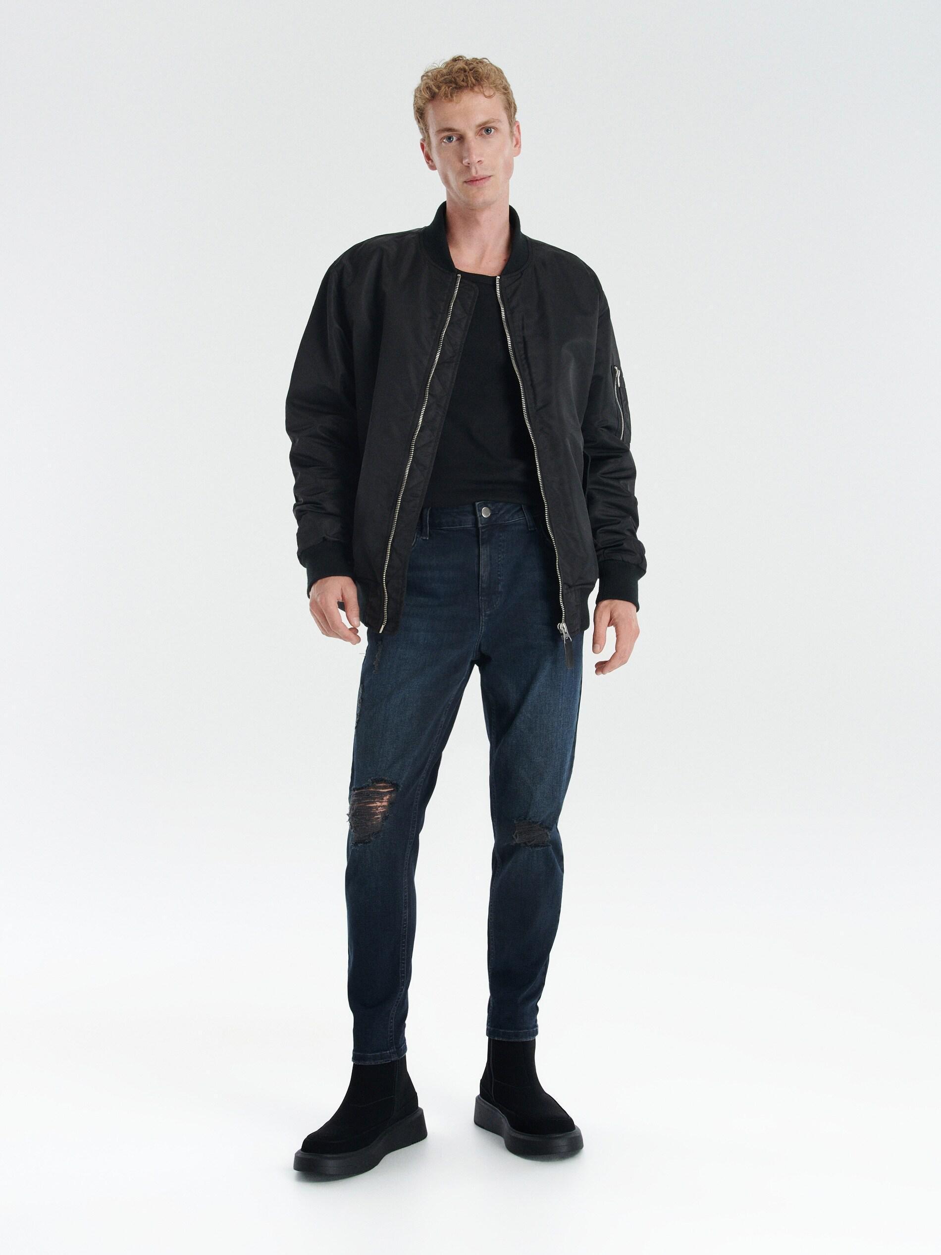 Navy Ripped Leg Carrot Jeans, , large image number 0