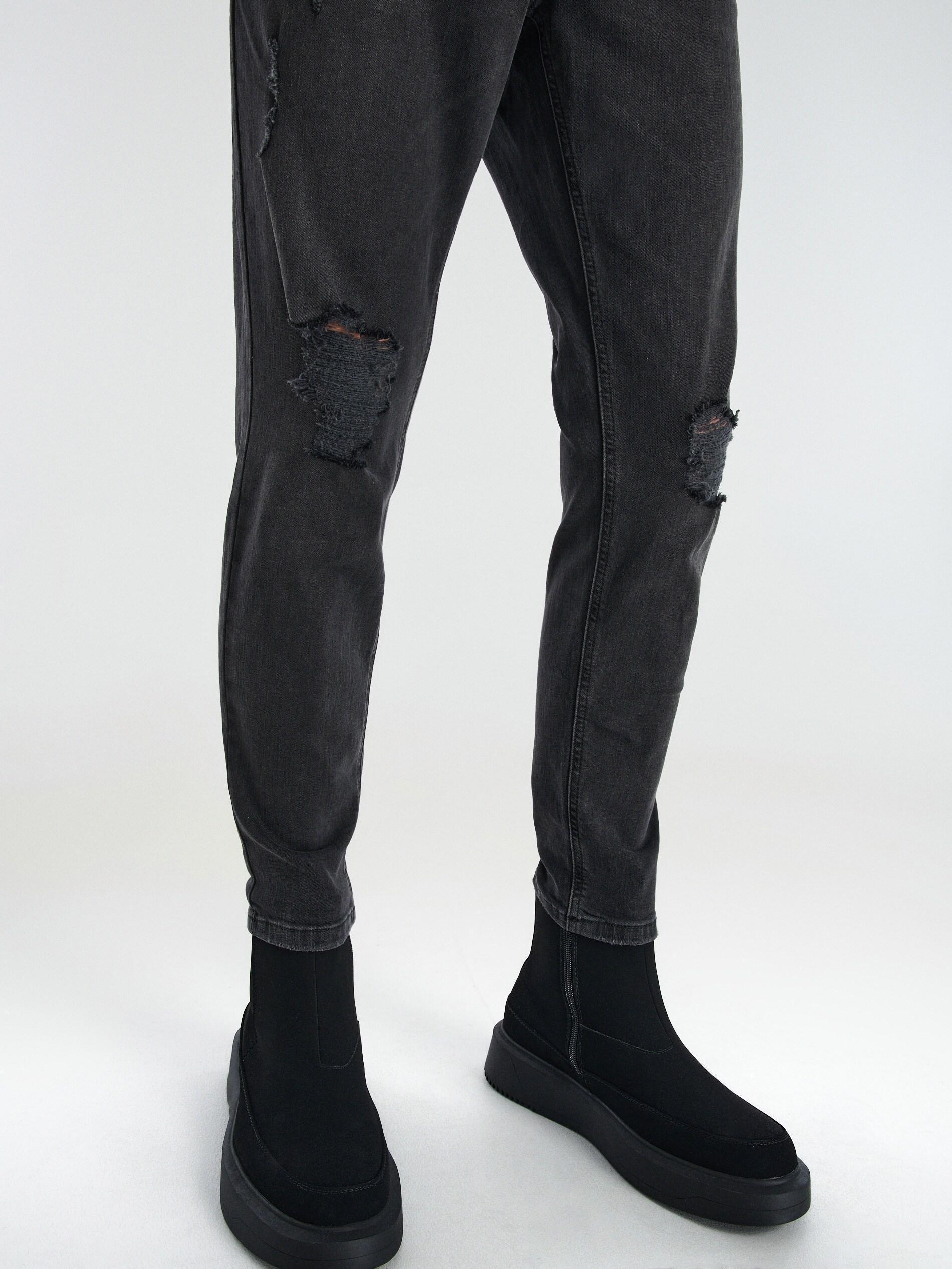 Grey Ripped Leg Carrot Jeans, , large image number 3