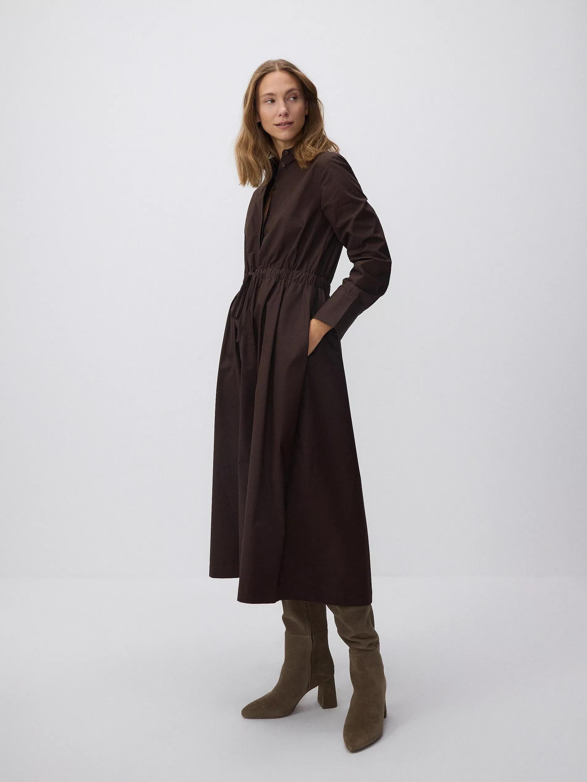 Brown Long Sleeve Midi Dress, , large image number 0