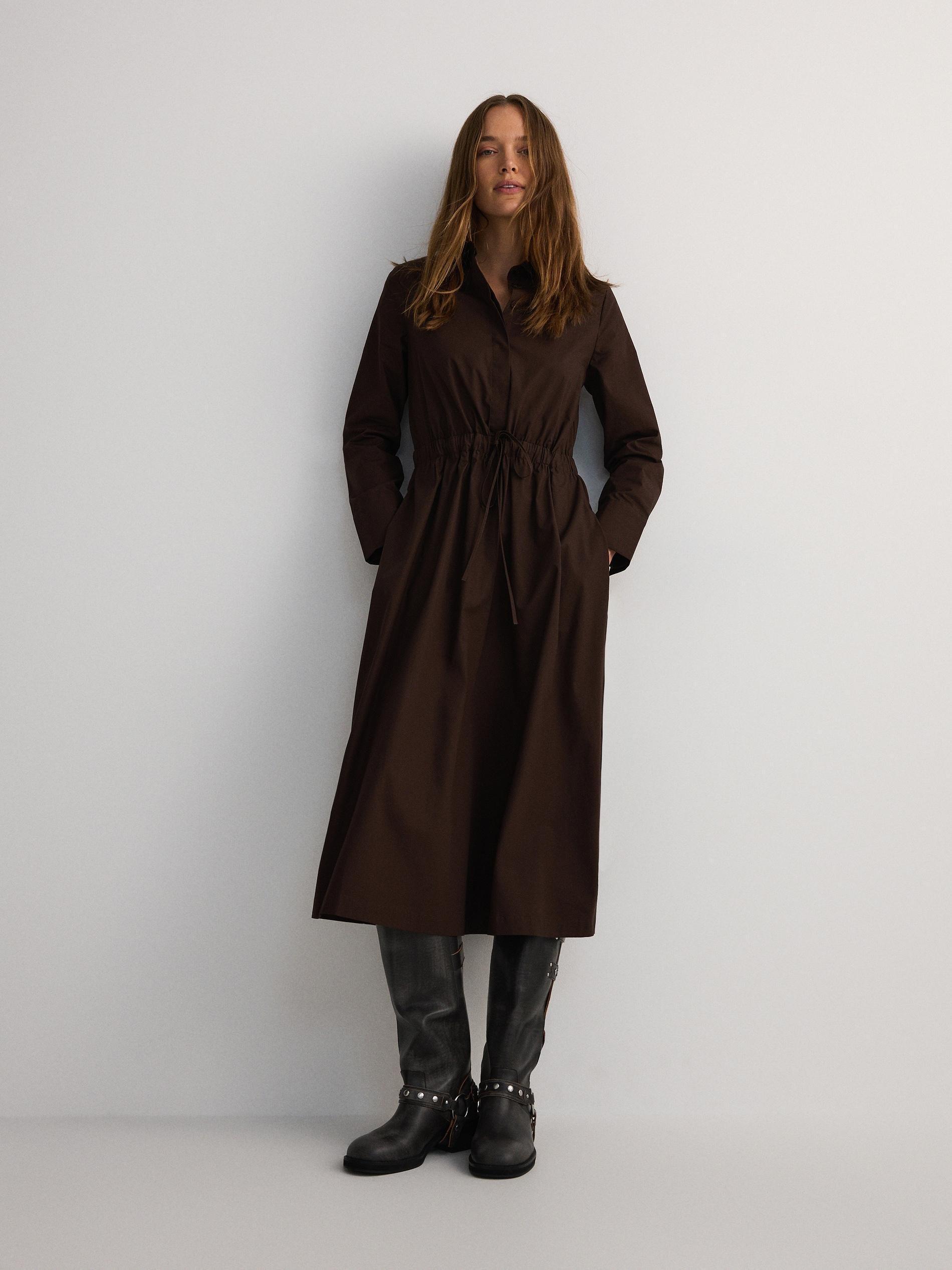 Brown Long Sleeve Midi Dress, , large image number 1