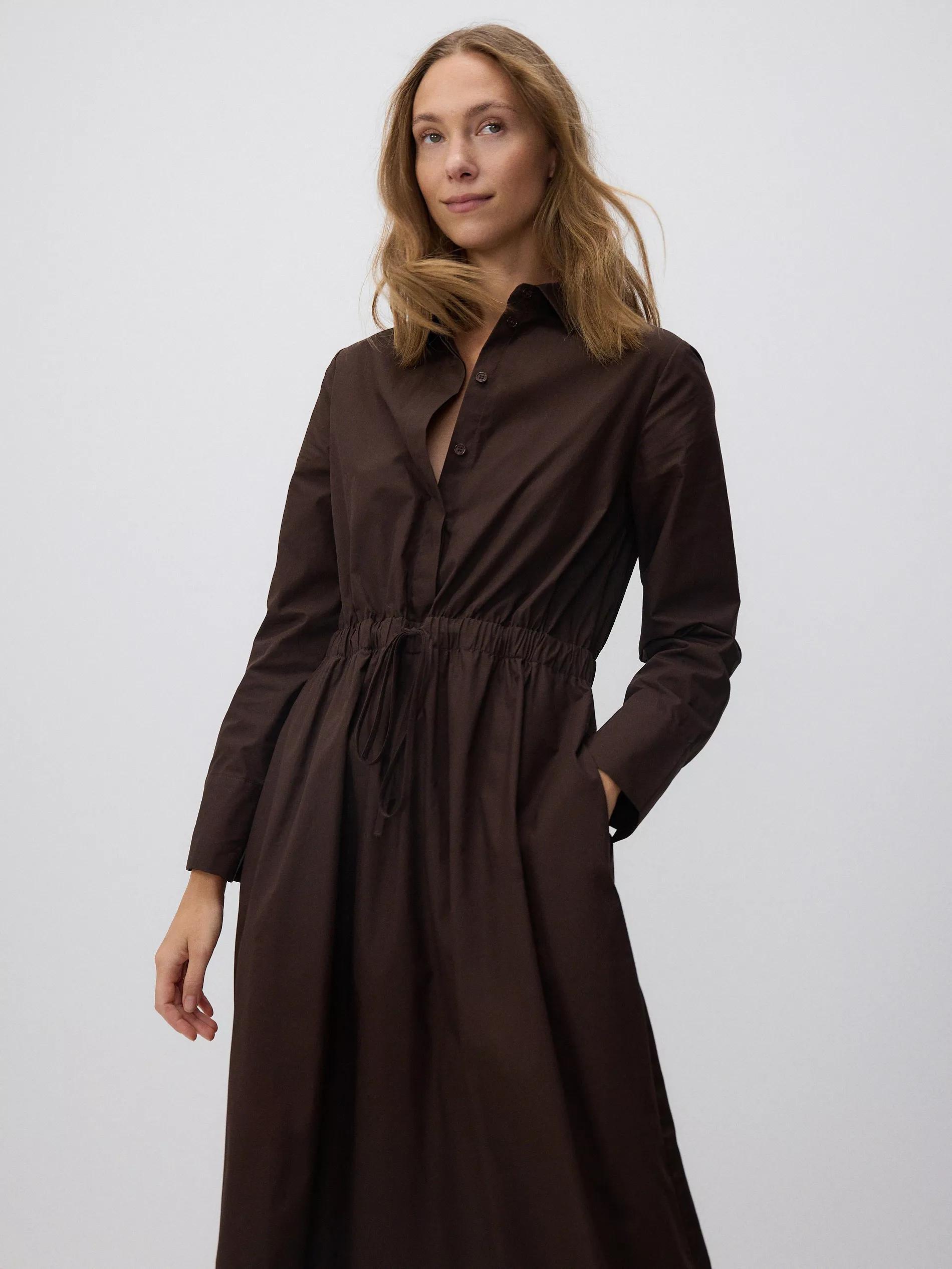 Brown Long Sleeve Midi Dress, , large image number 3