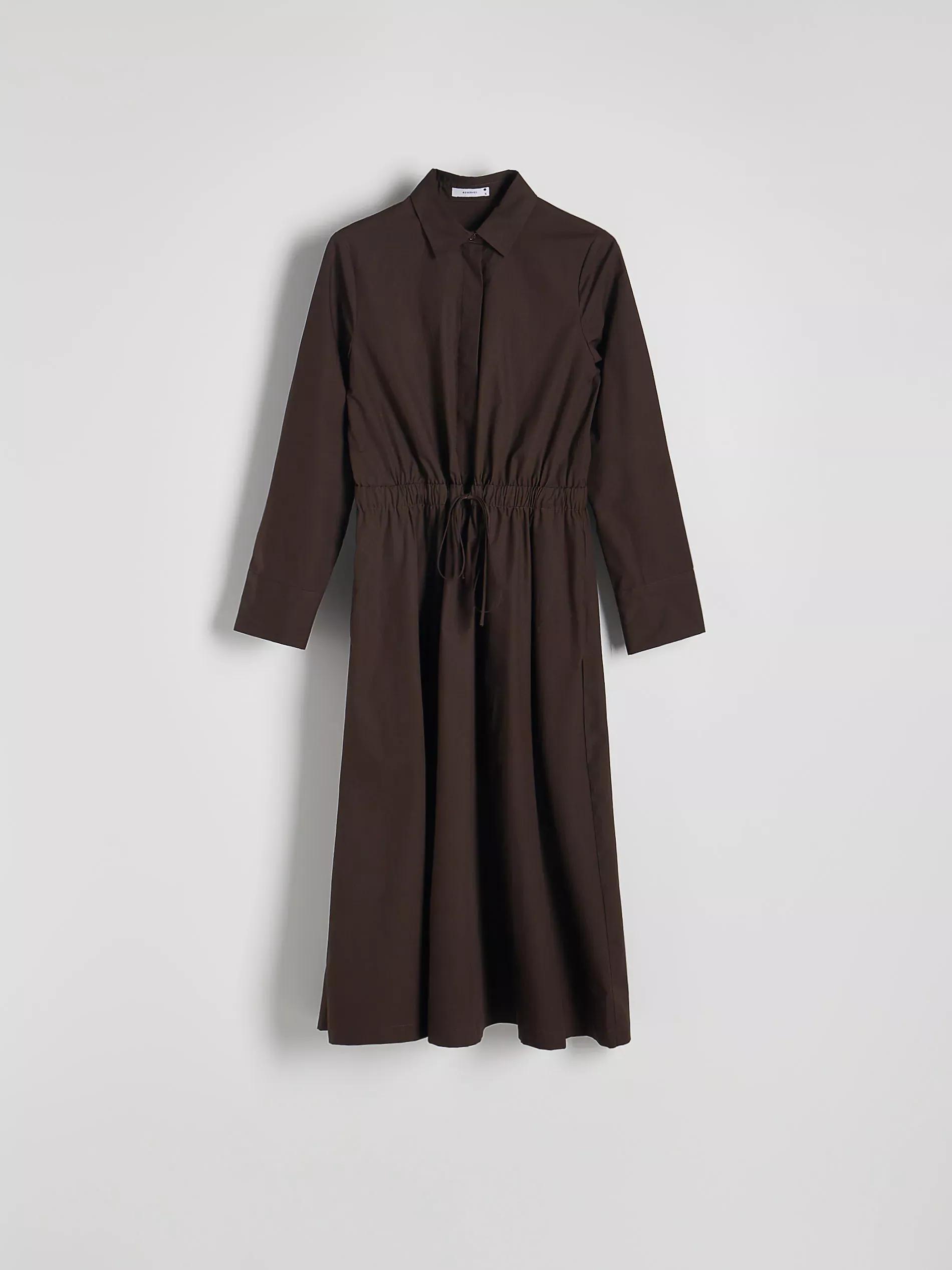 Brown Long Sleeve Midi Dress, , large image number 5