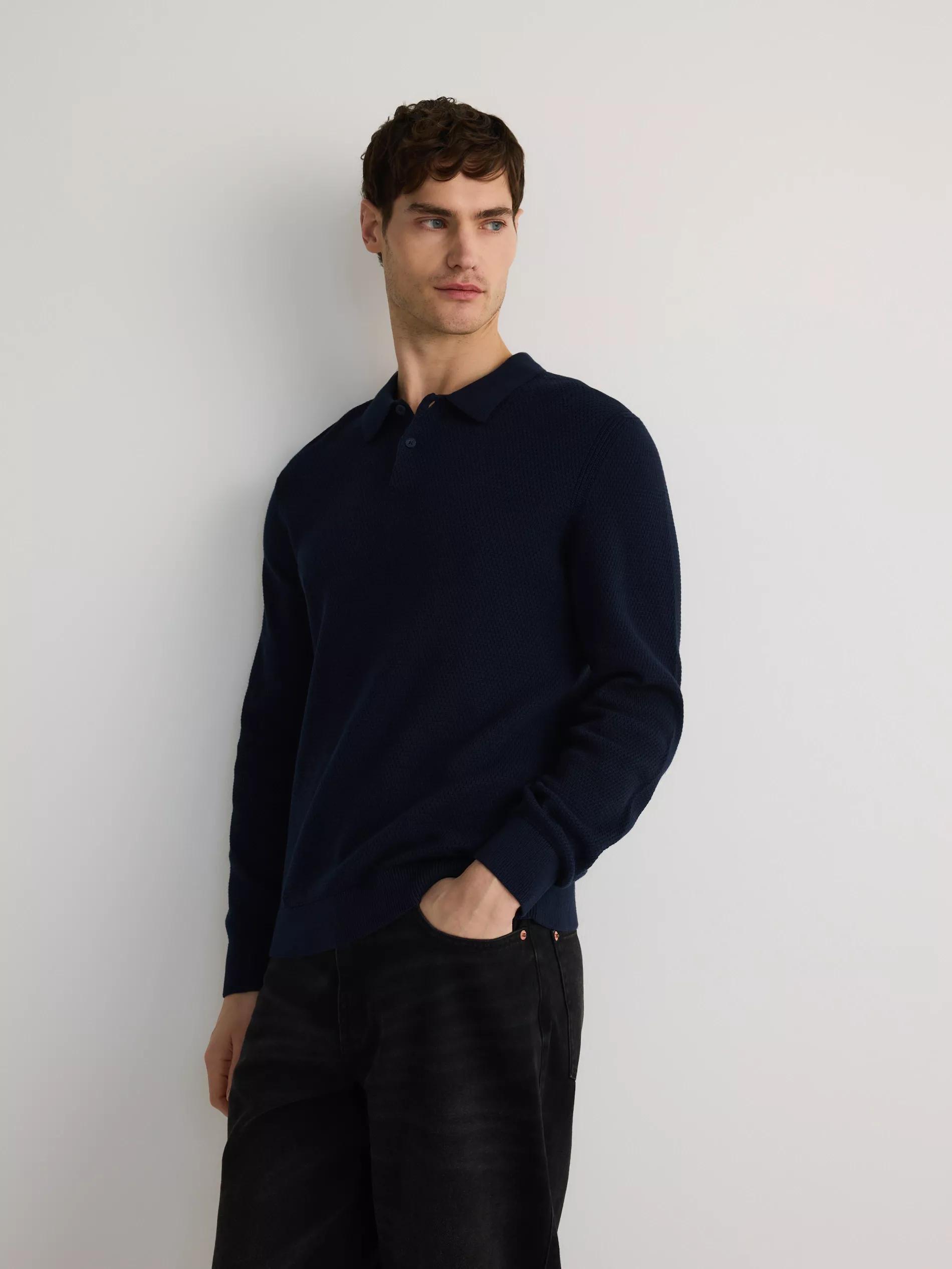 Navy Cotton Rich Polo Jumper, Navy, large image number 0