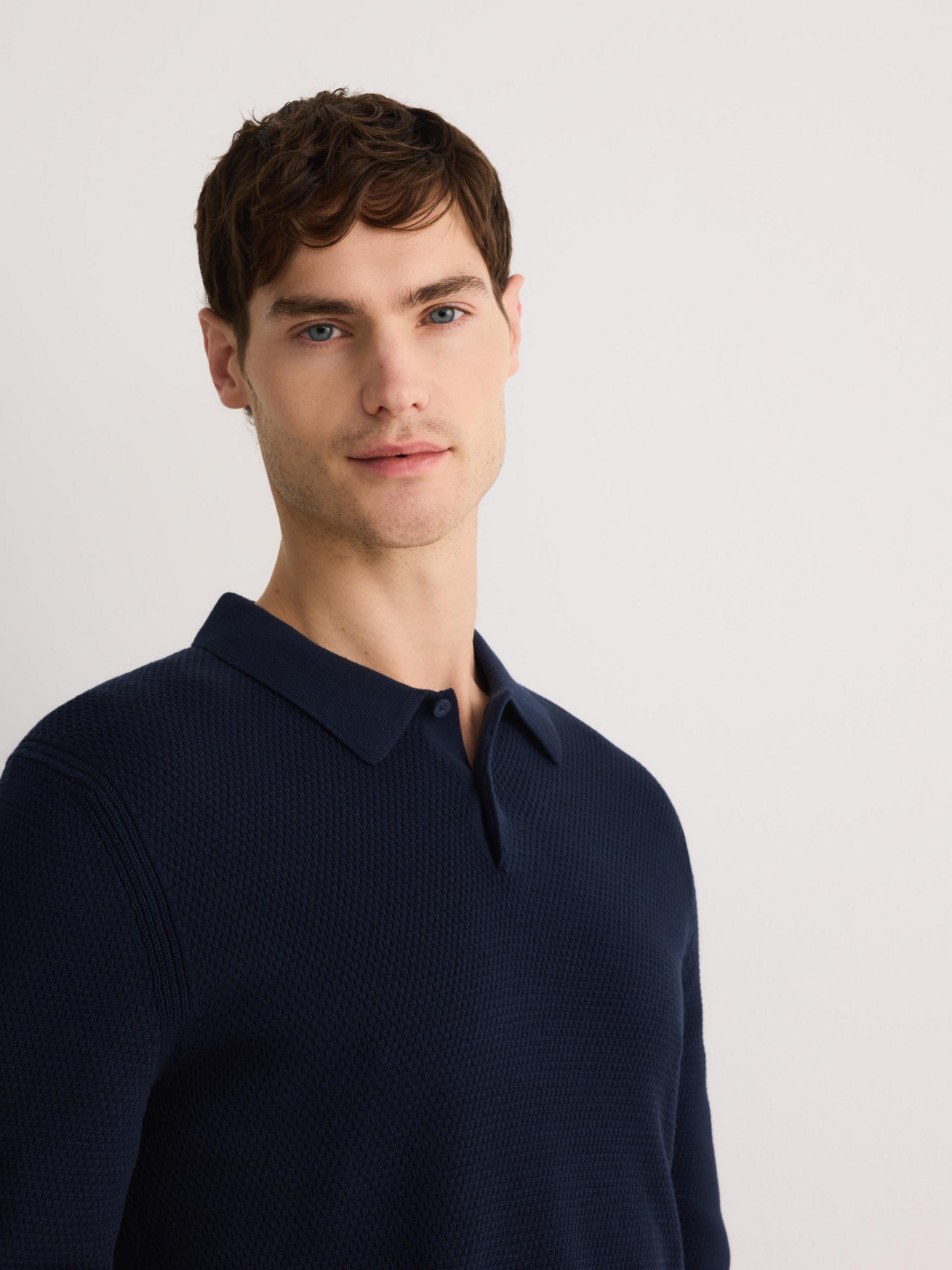 Navy Cotton Rich Polo Jumper, Navy, large image number 1