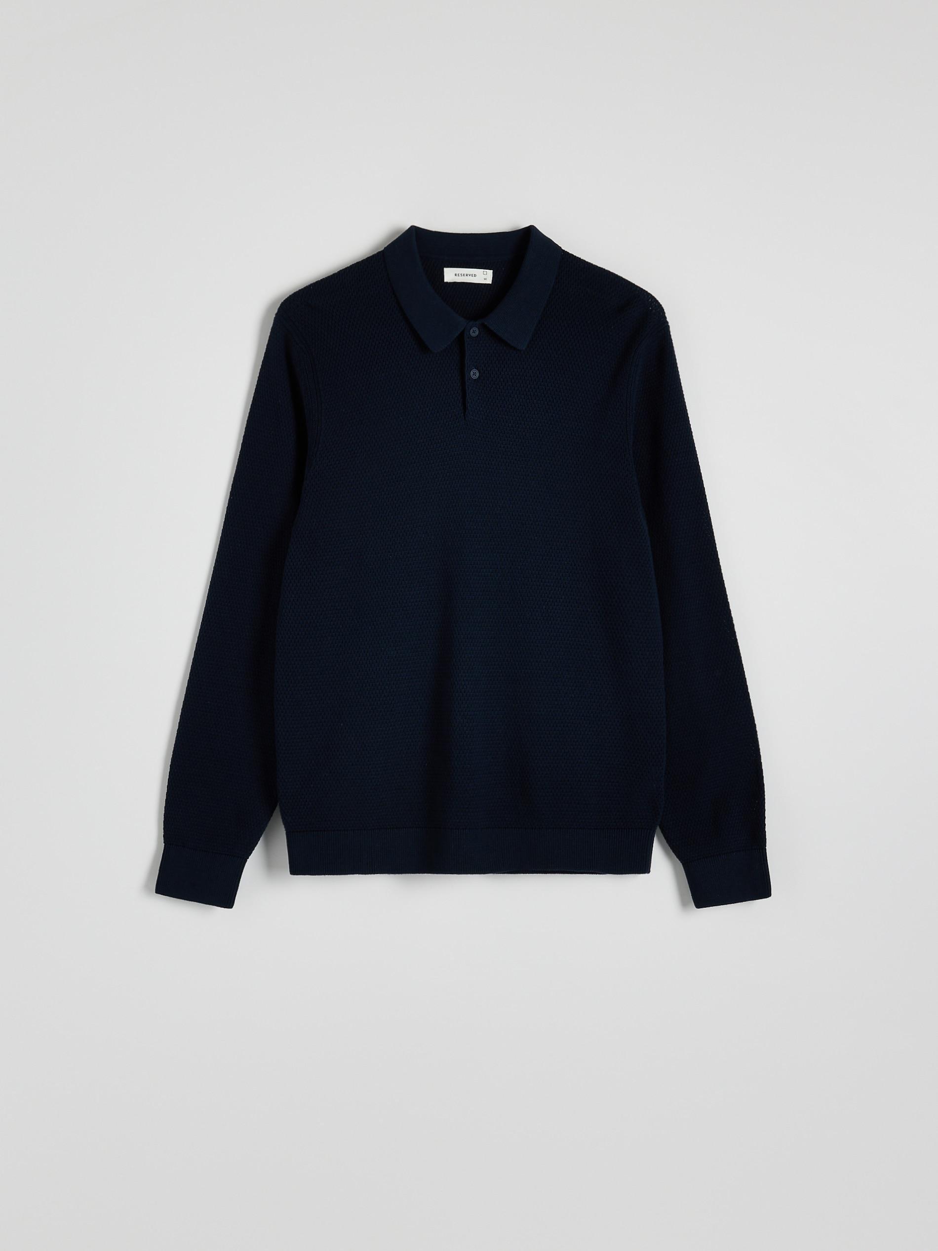 Navy Cotton Rich Polo Jumper, Navy, large image number 3