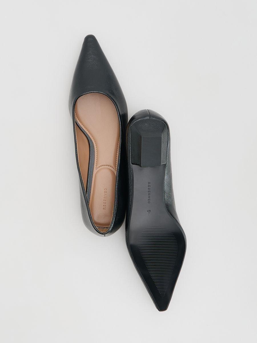 Black Leather Heeled Ballerinas, Black, large image number 2