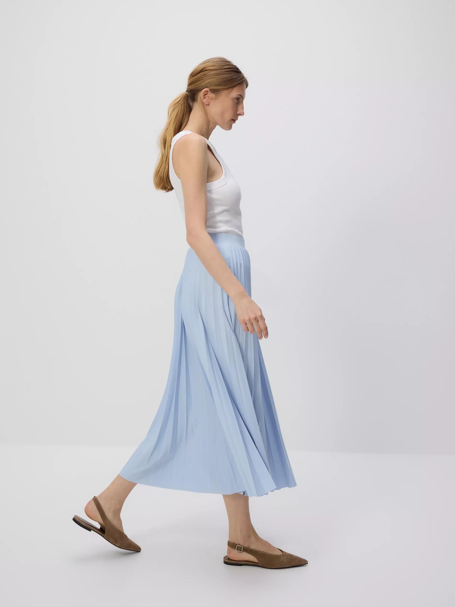 Blue Pleated Midi Skirt, Blue, large image number 2