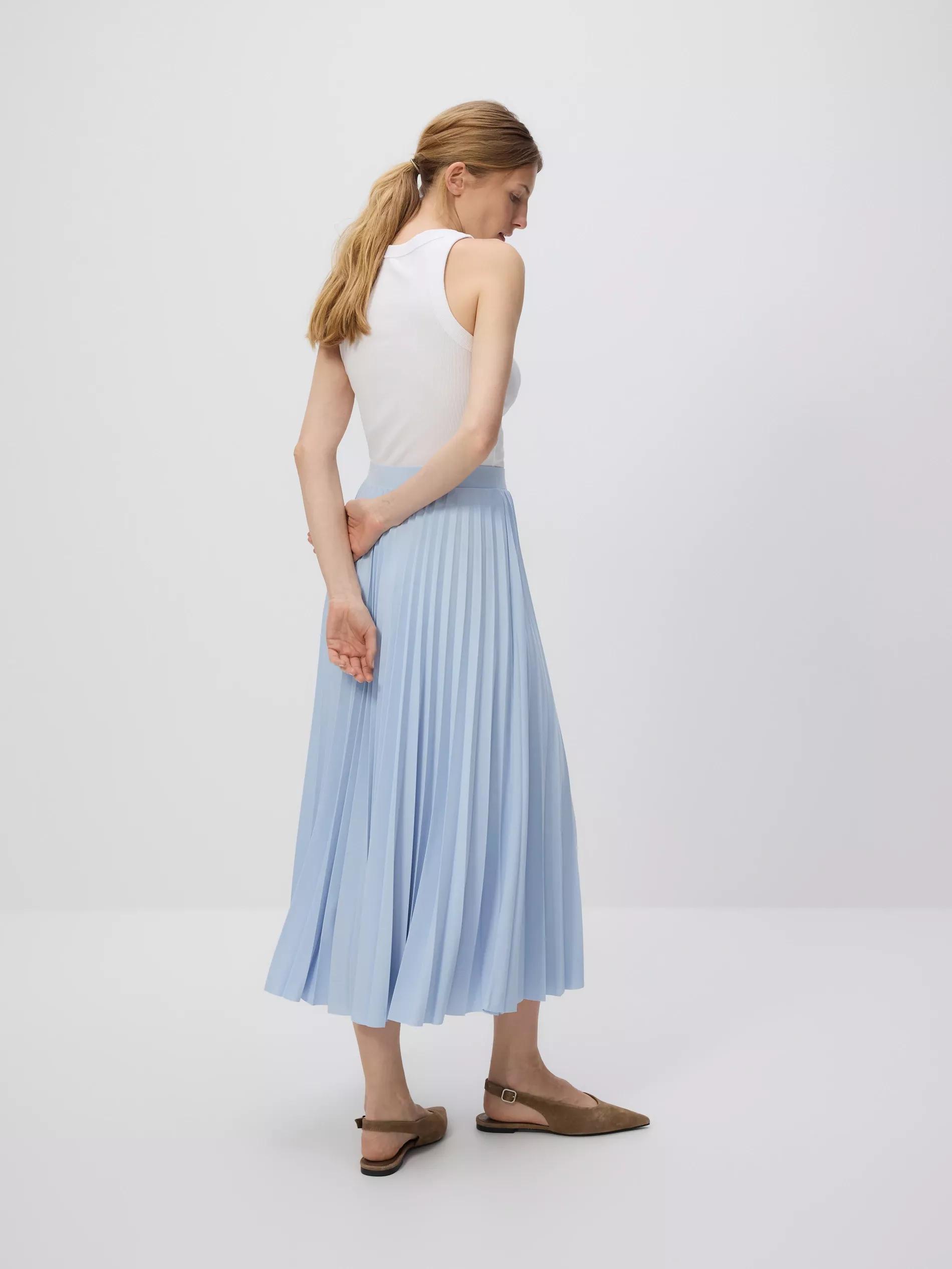 Blue Pleated Midi Skirt, Blue, large image number 3