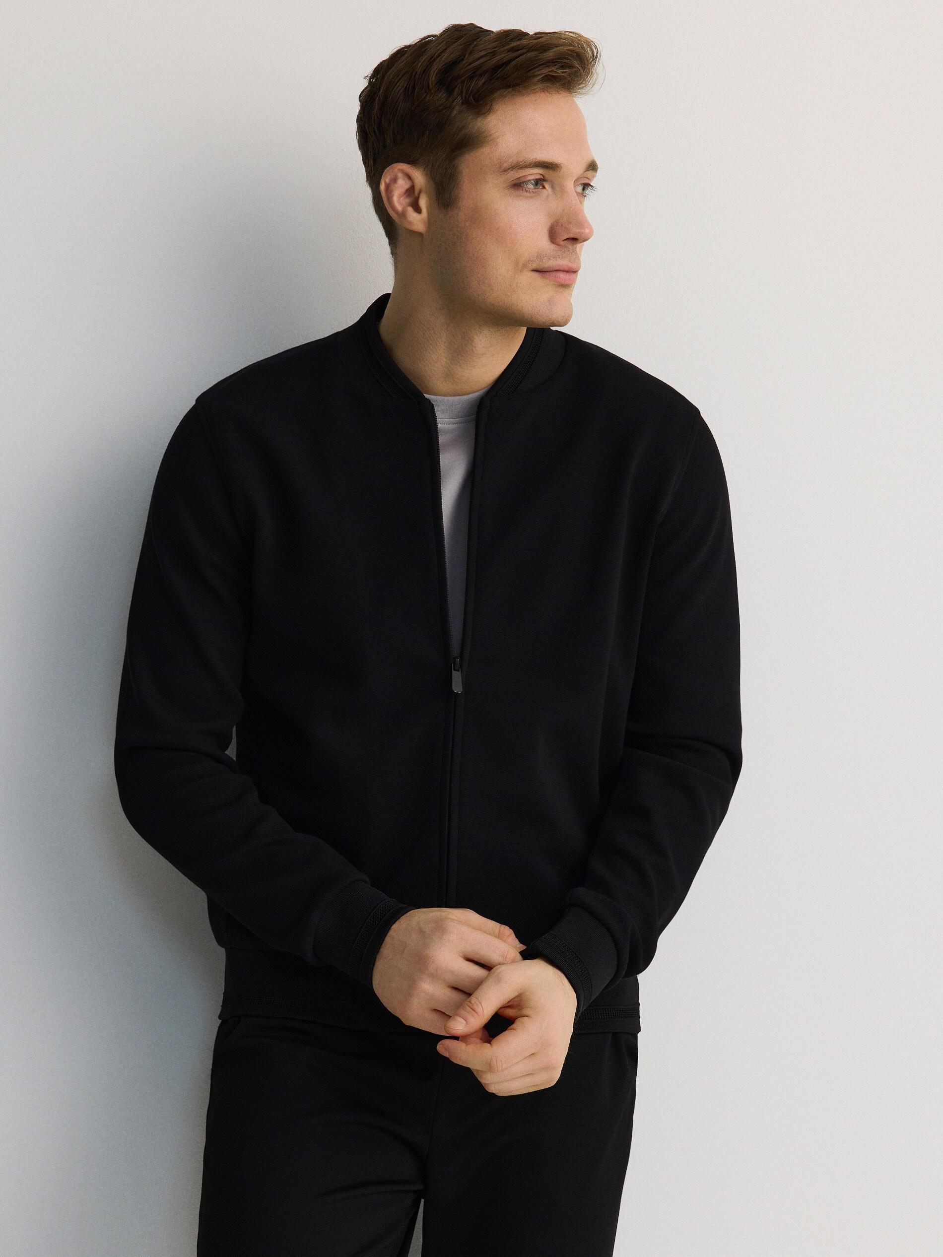 Black Sports Bomber Jacket, Black, medium