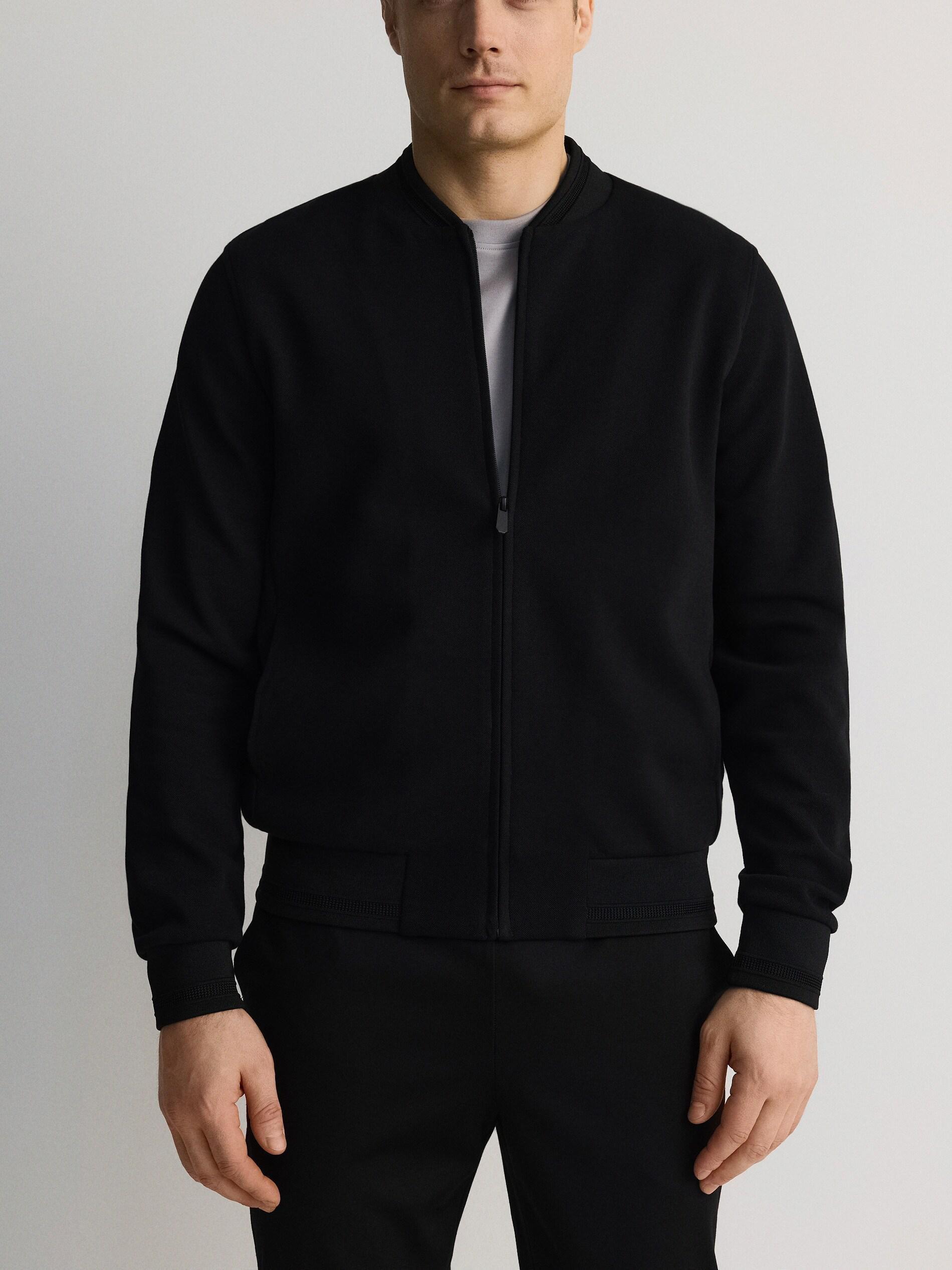 Black Sports Bomber Jacket, Black, medium