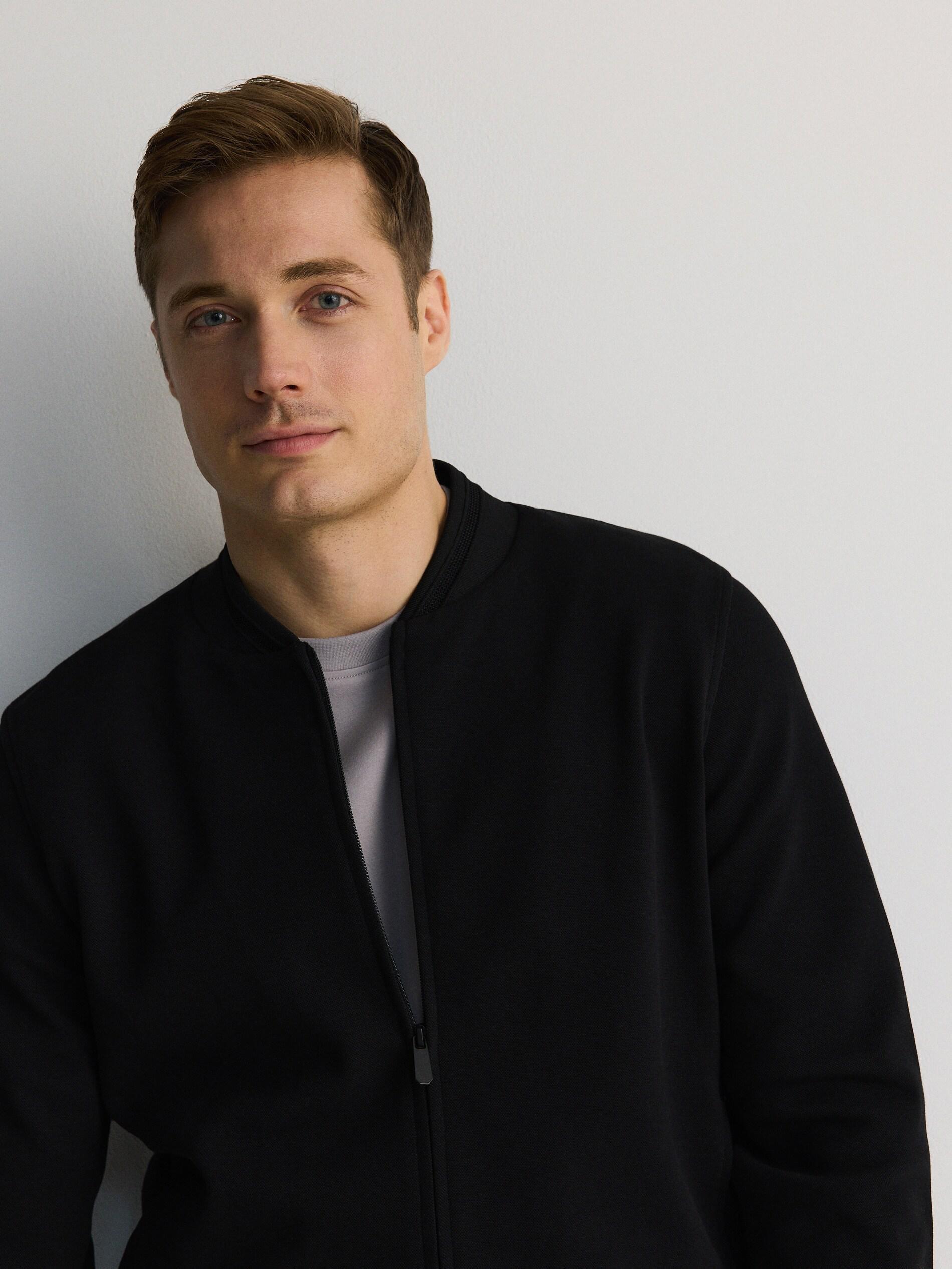 Black Sports Bomber Jacket, Black, medium