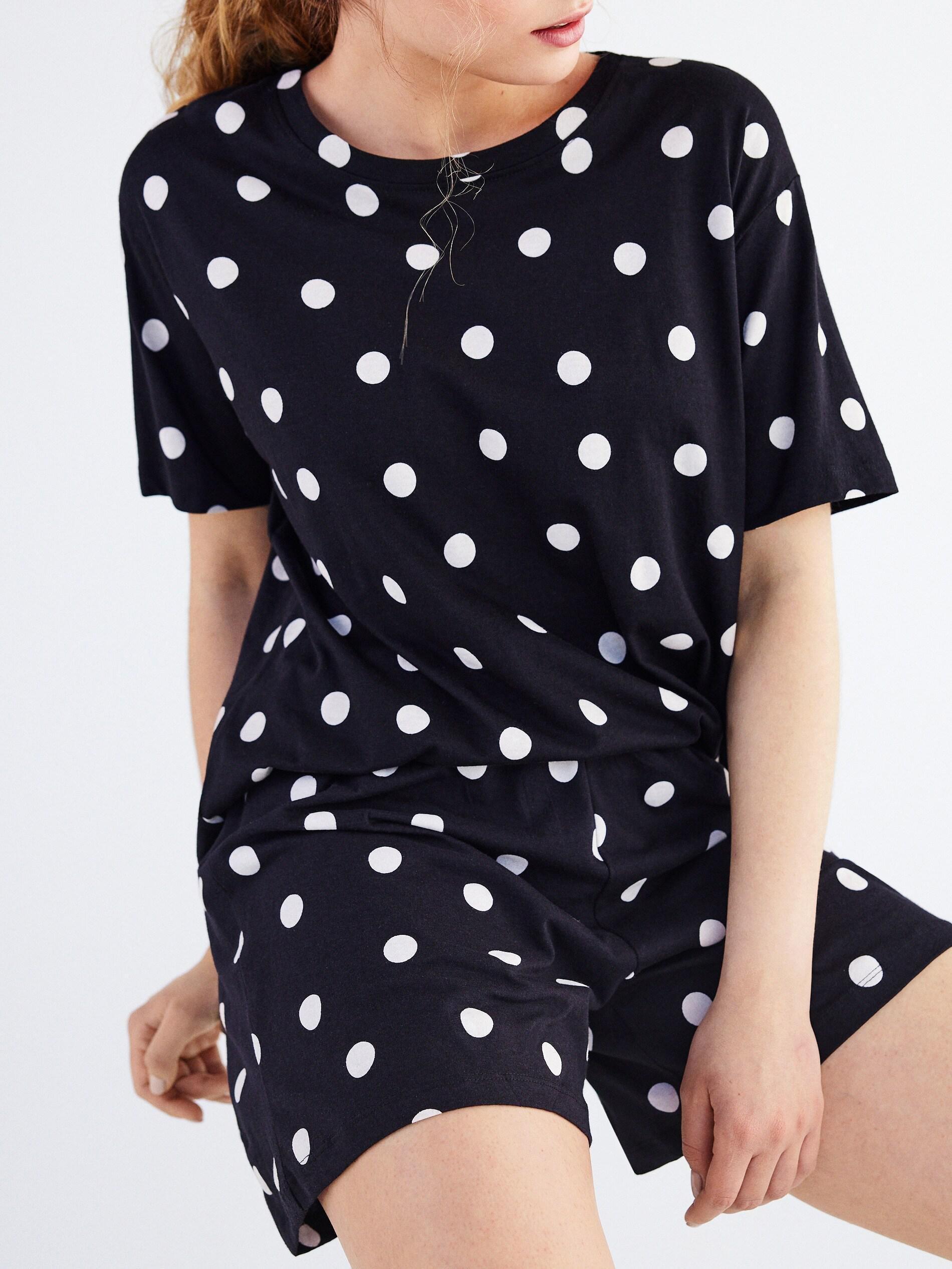 Black Polka dot cotton rich pyjama set, , large image number 0