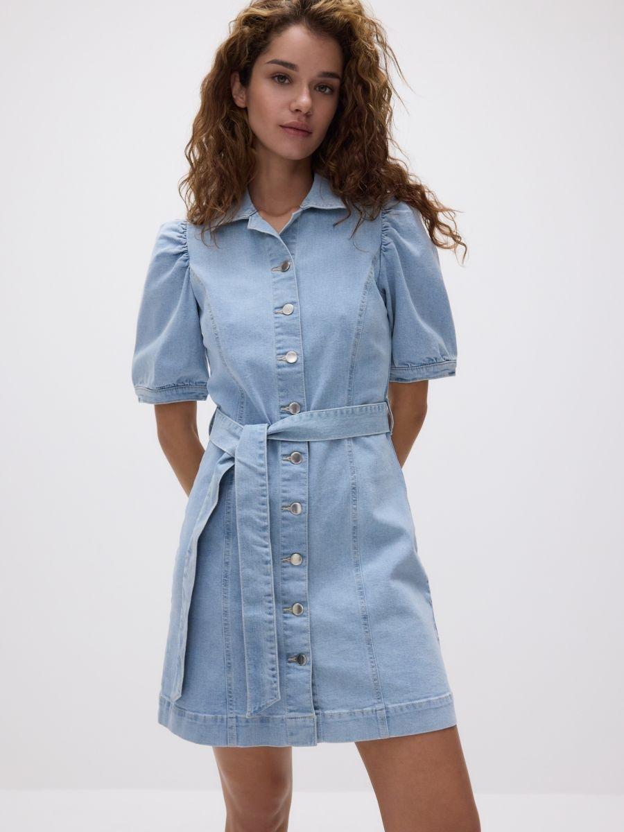 Blue Tie-Up Denim Dress, , medium