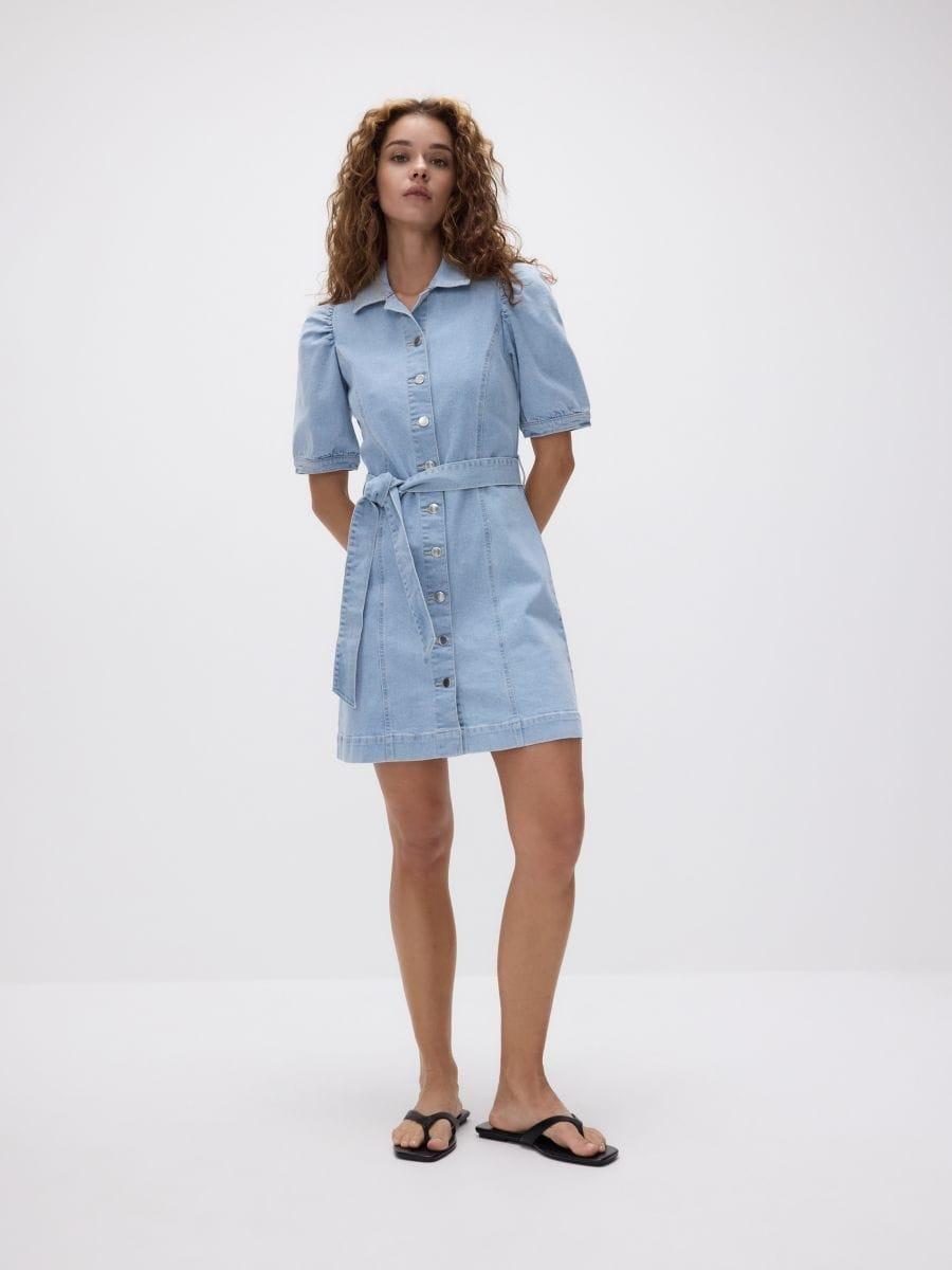 Blue Tie-Up Denim Dress, , large image number 1