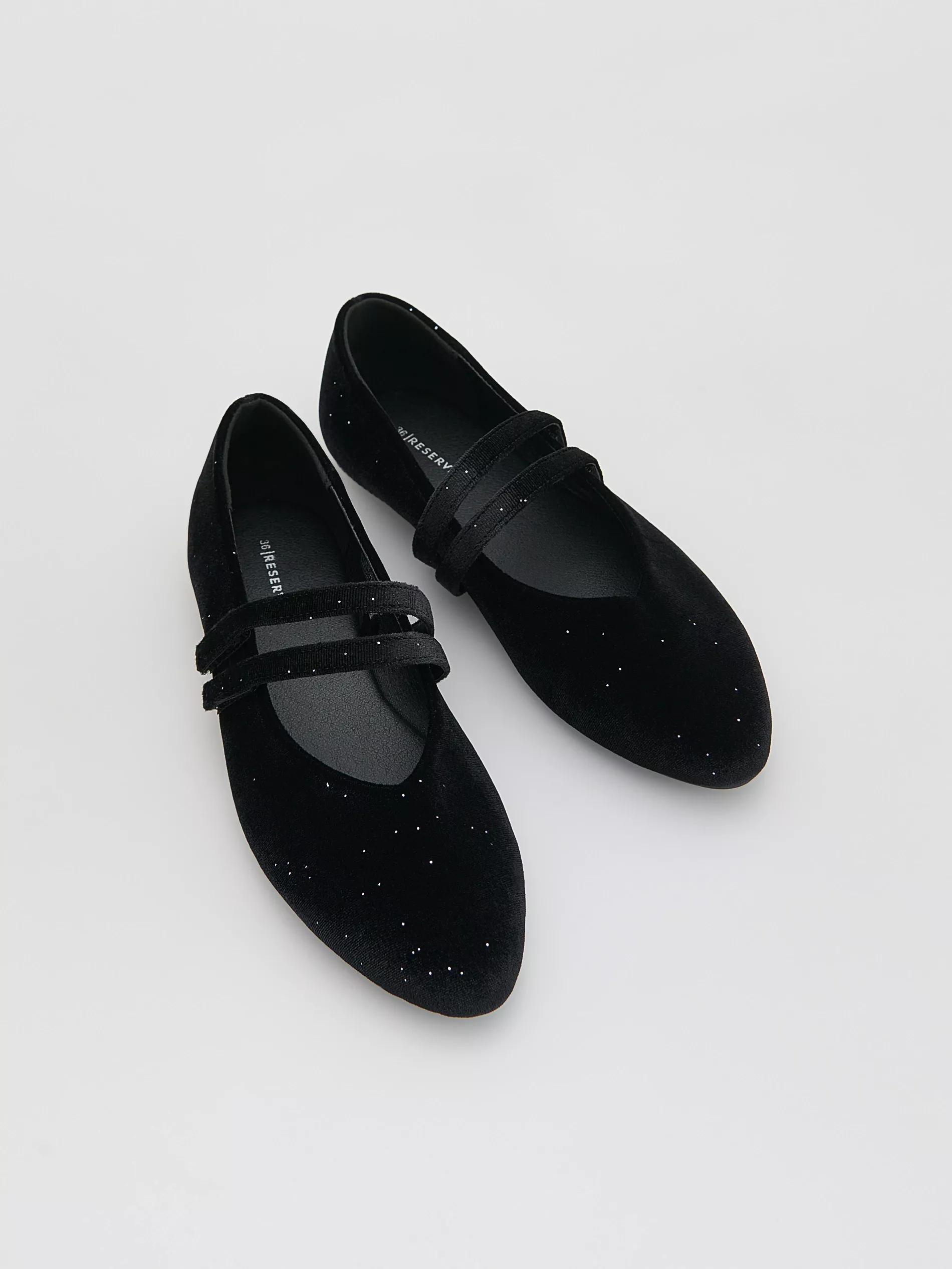 Black Velour Ballerinas, Black, large image number 1