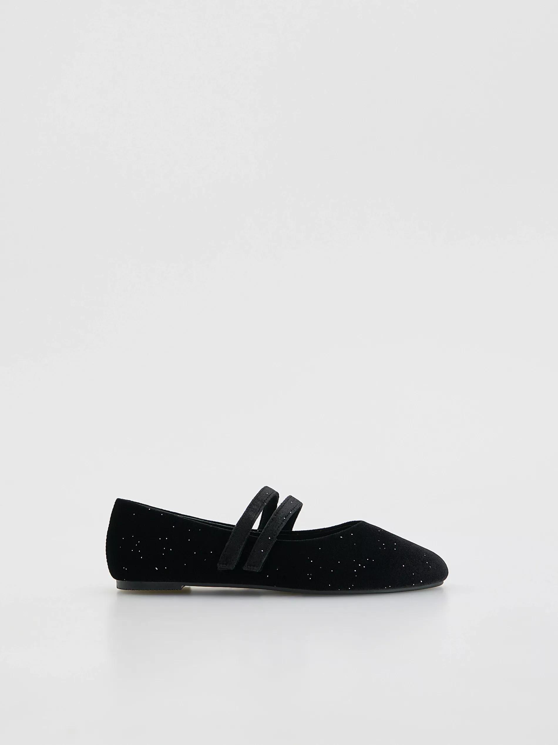 Black Velour Ballerinas, Black, medium