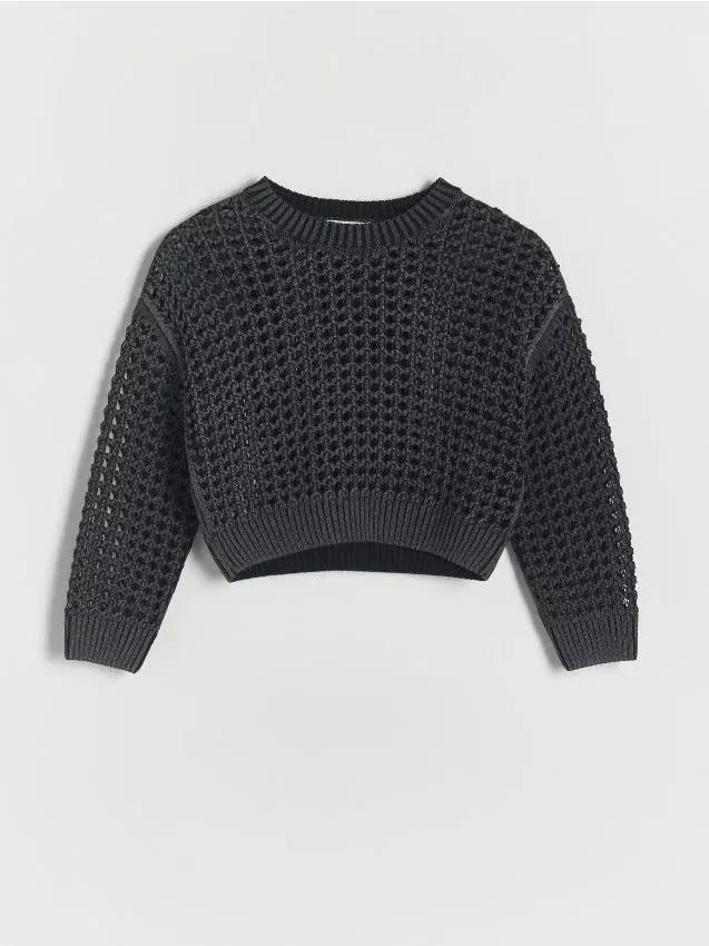 Black Shiny Openwork Jumper, , large image number 0