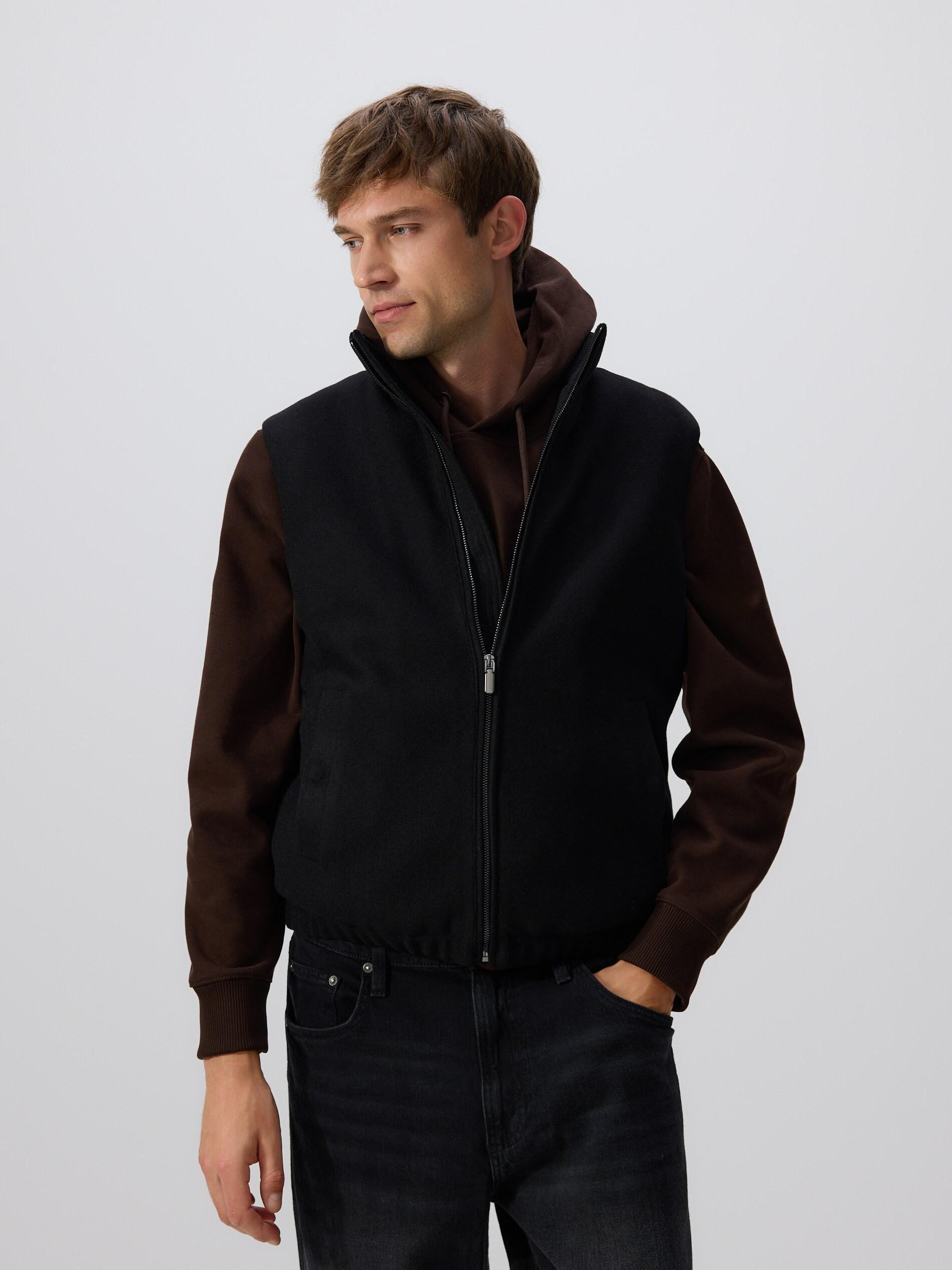 Black Wool Mix Vest, Black, large image number 0