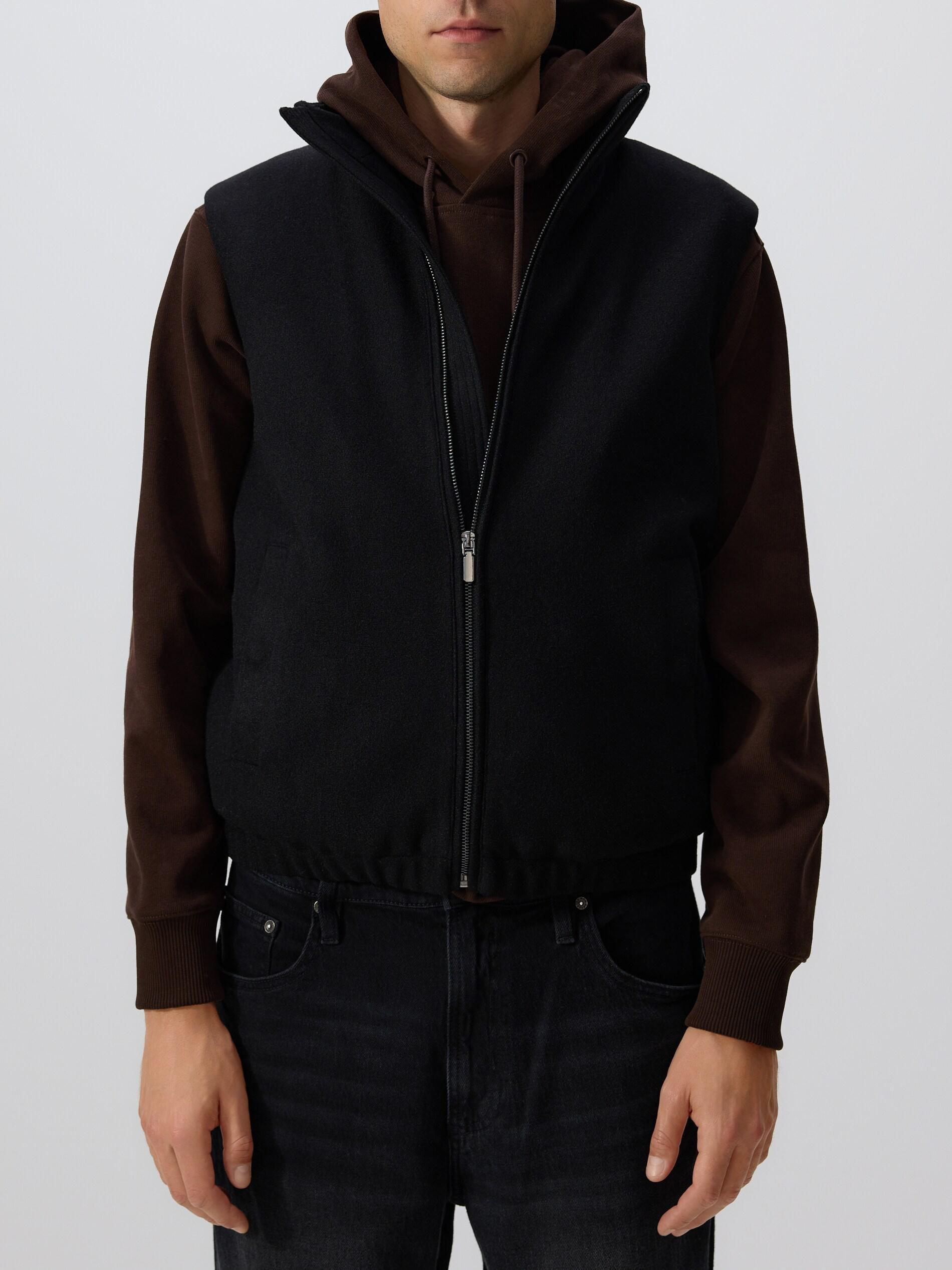 Black Wool Mix Vest, Black, large image number 2