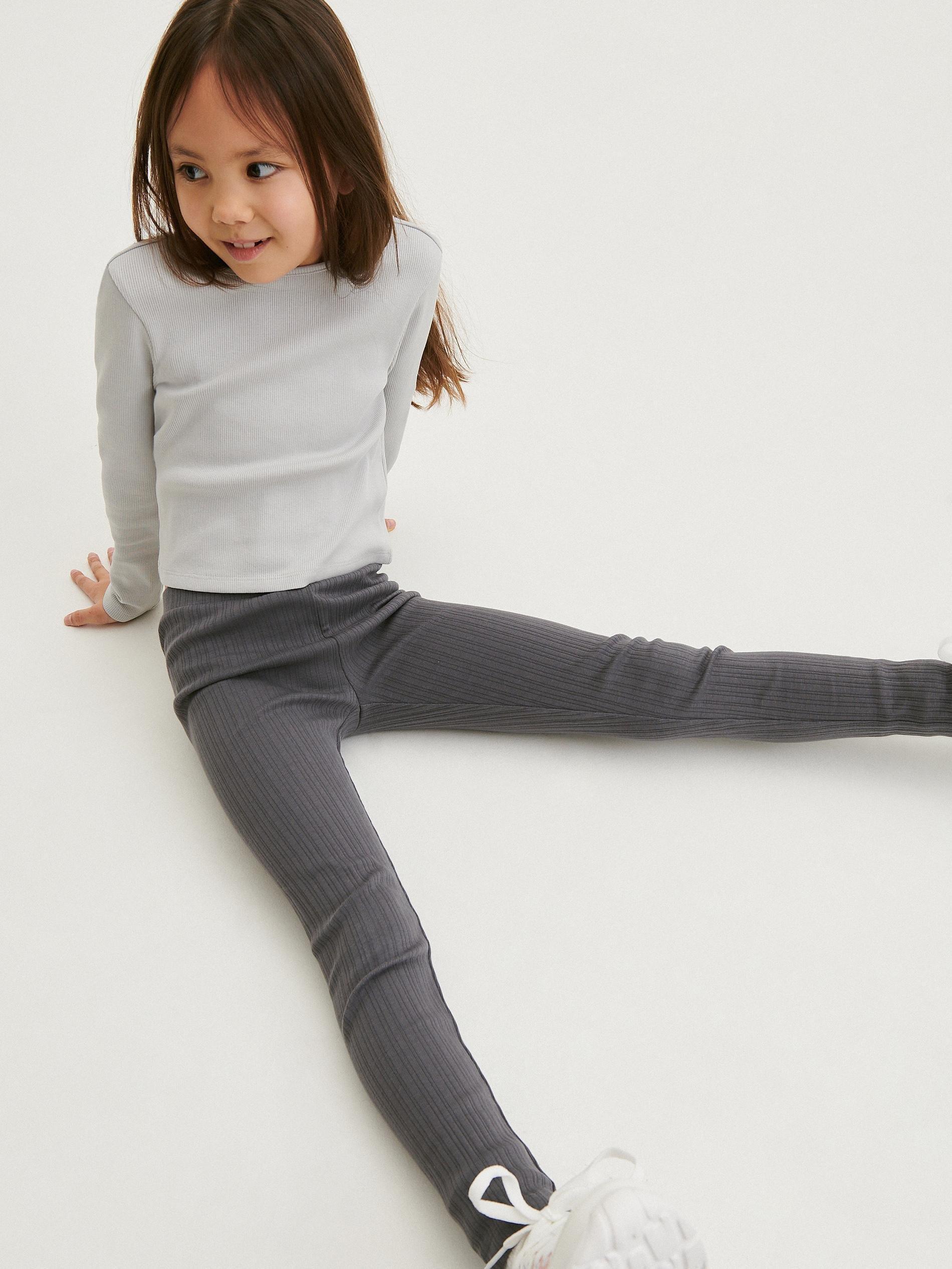 Grey Rib Knit Jersey Leggings, Kids Girls, , large image number 5