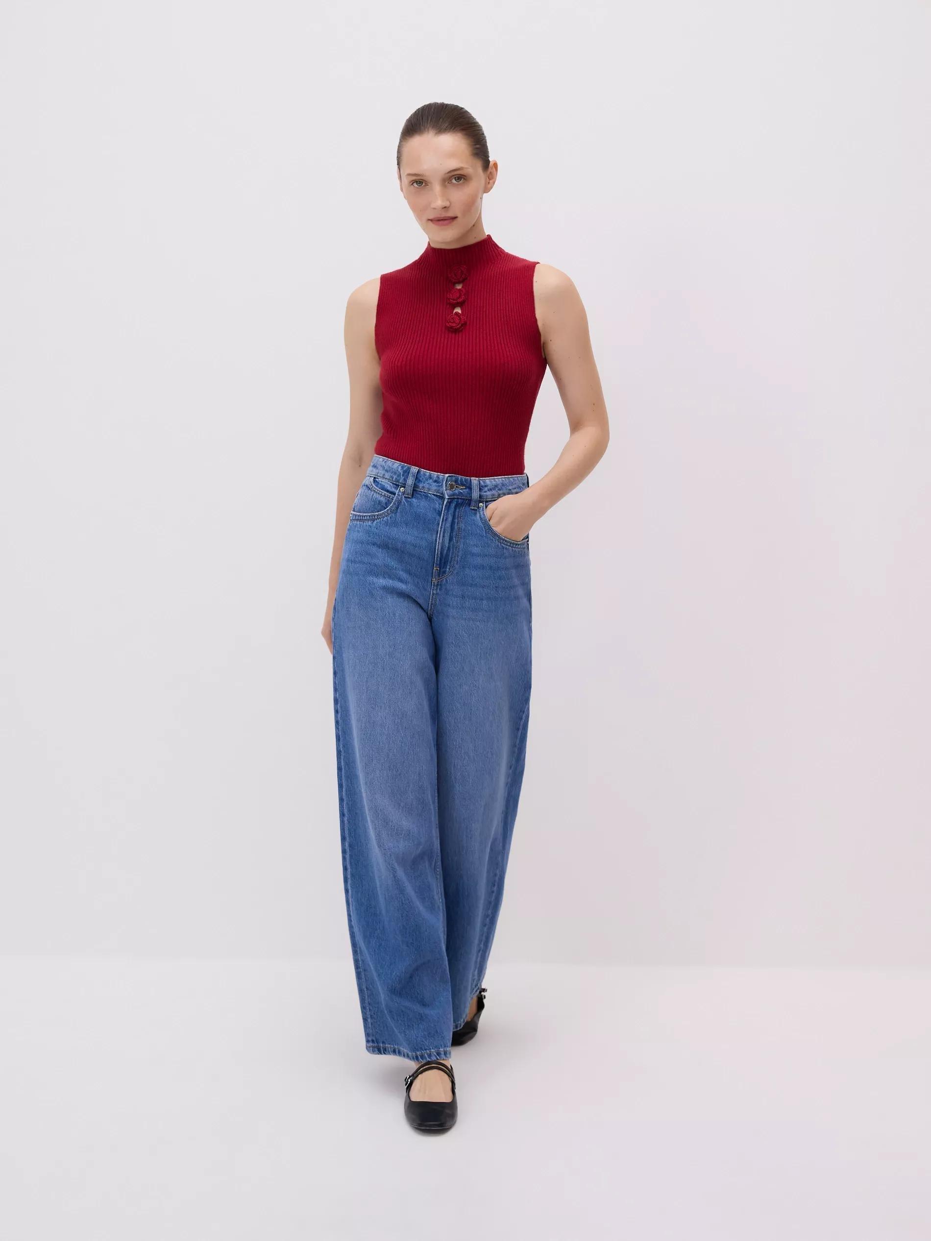 MAROON Knit top with roses, Burgundy, large image number 4