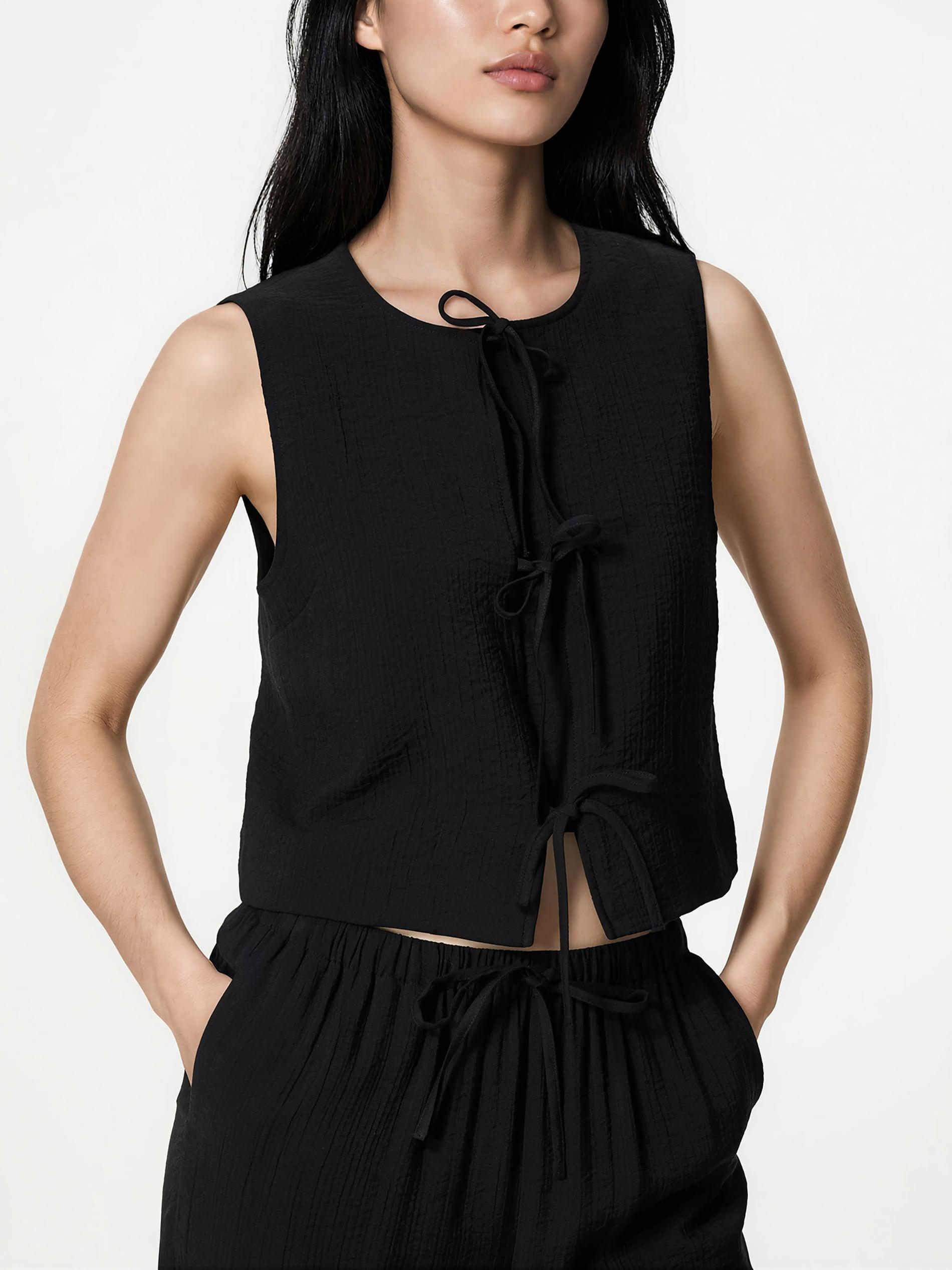 Black Viscose Rich Vest, Black, large image number 0