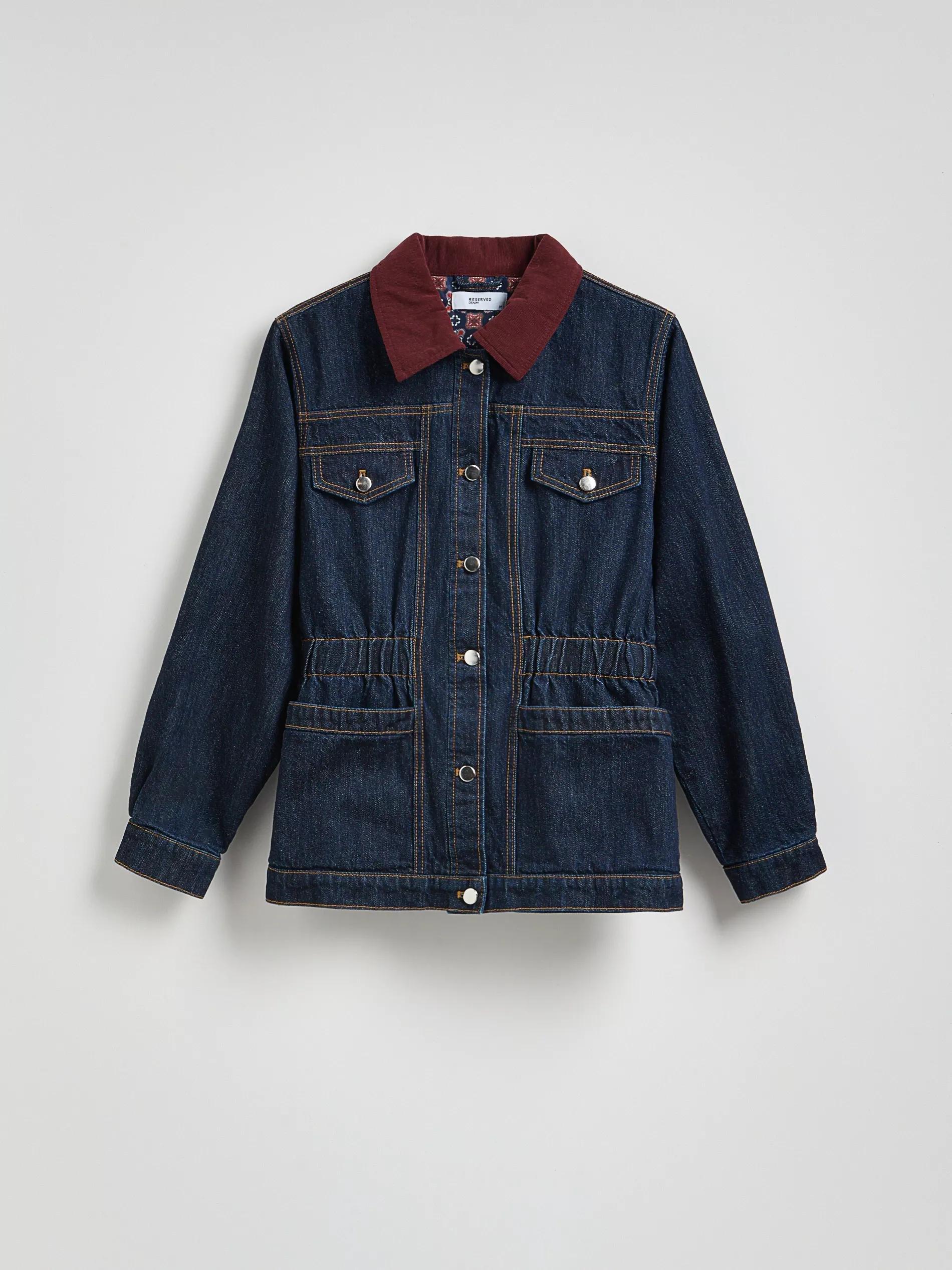 Navy Denim Jacket With Contrasting Collar, , large image number 0