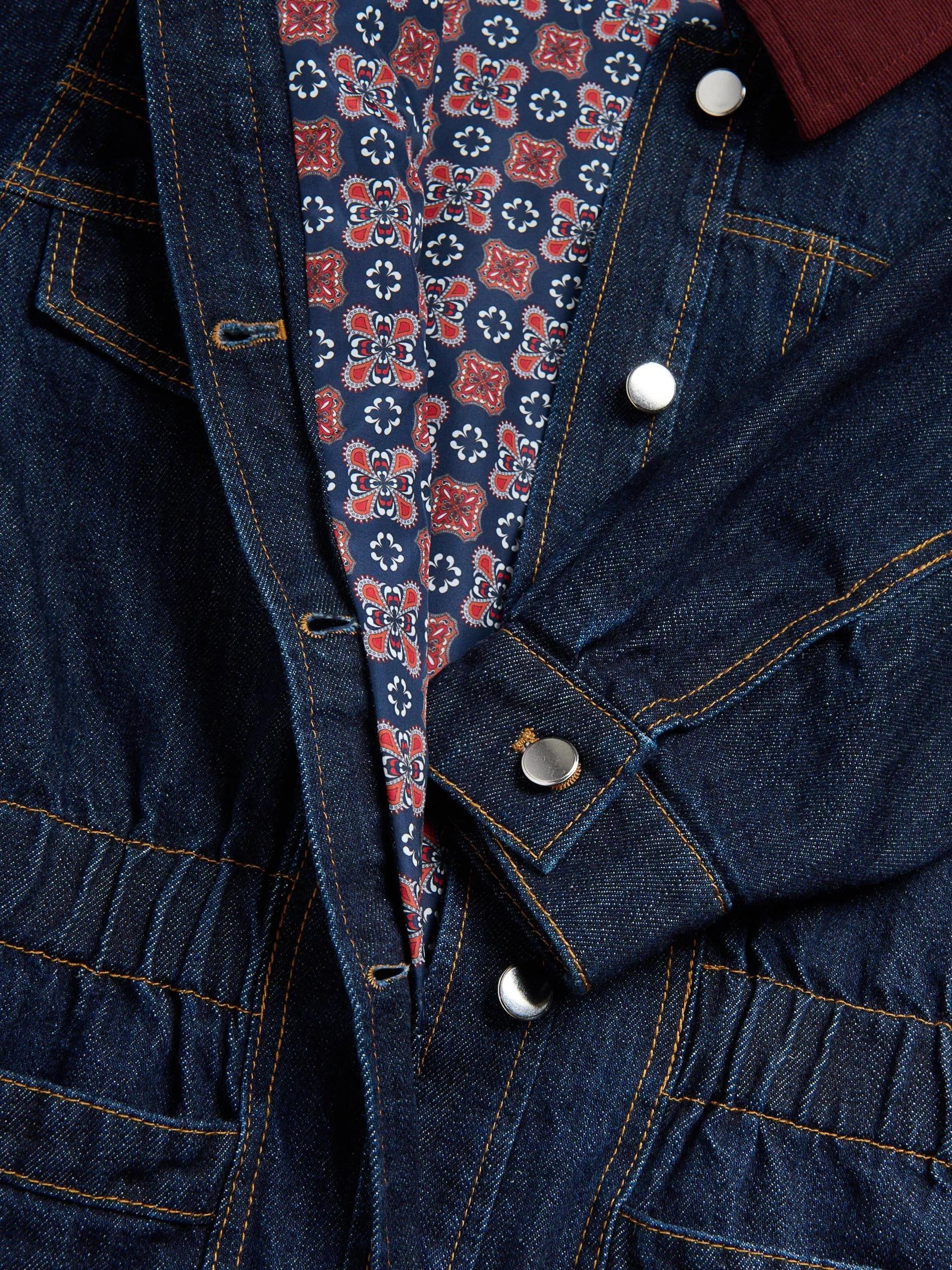 Navy Denim Jacket With Contrasting Collar, , large image number 1
