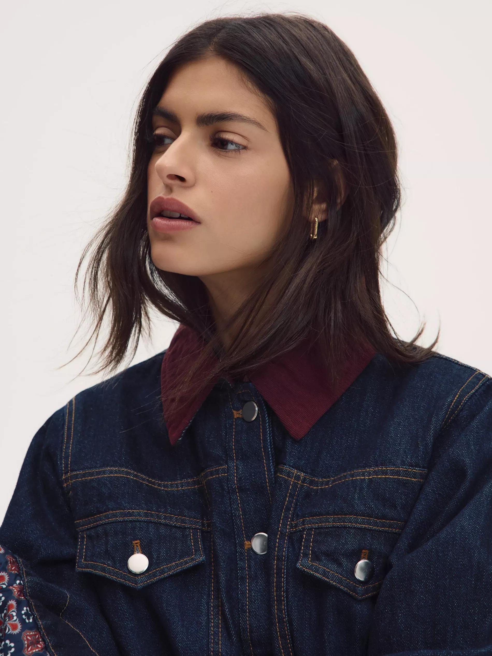 Navy Denim Jacket With Contrasting Collar, , large image number 2