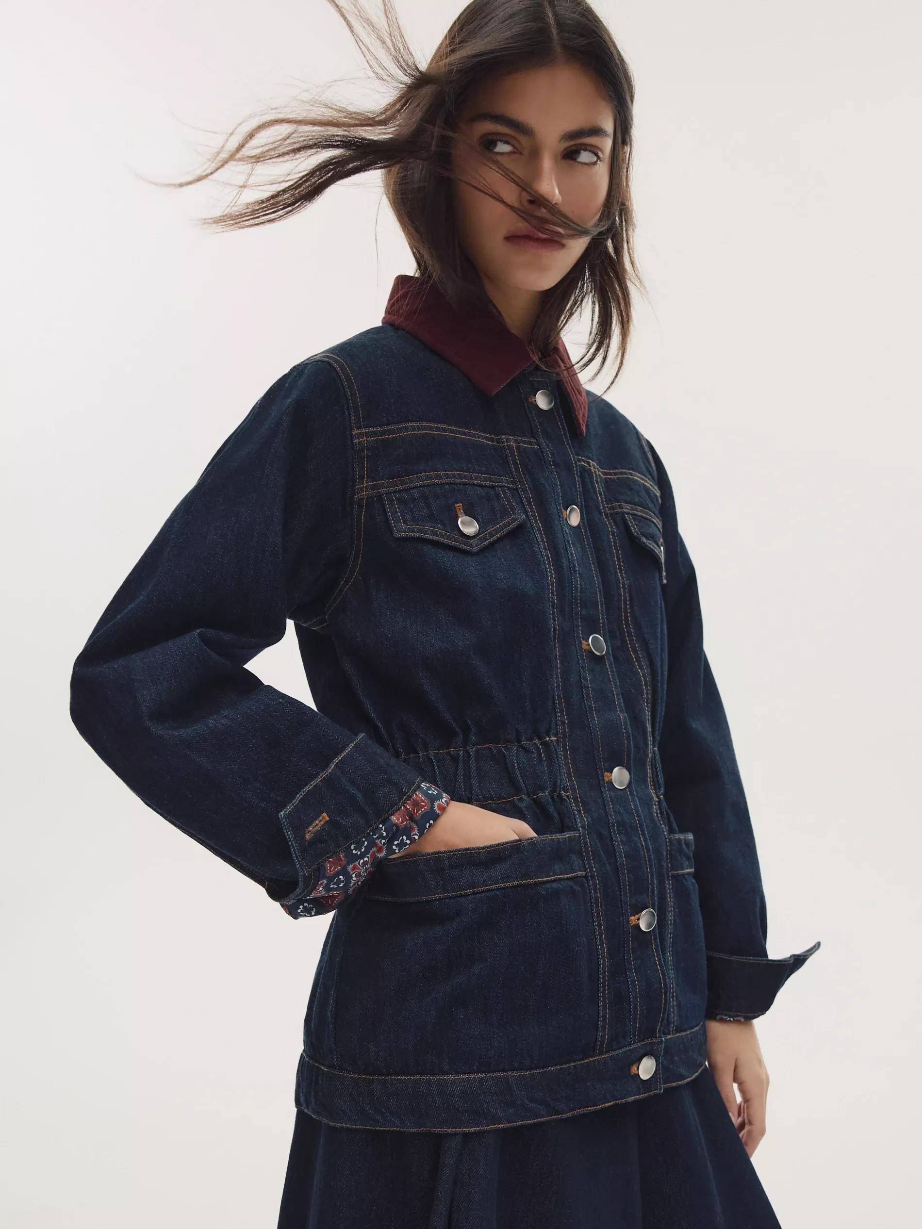 Navy Denim Jacket With Contrasting Collar, , large image number 3