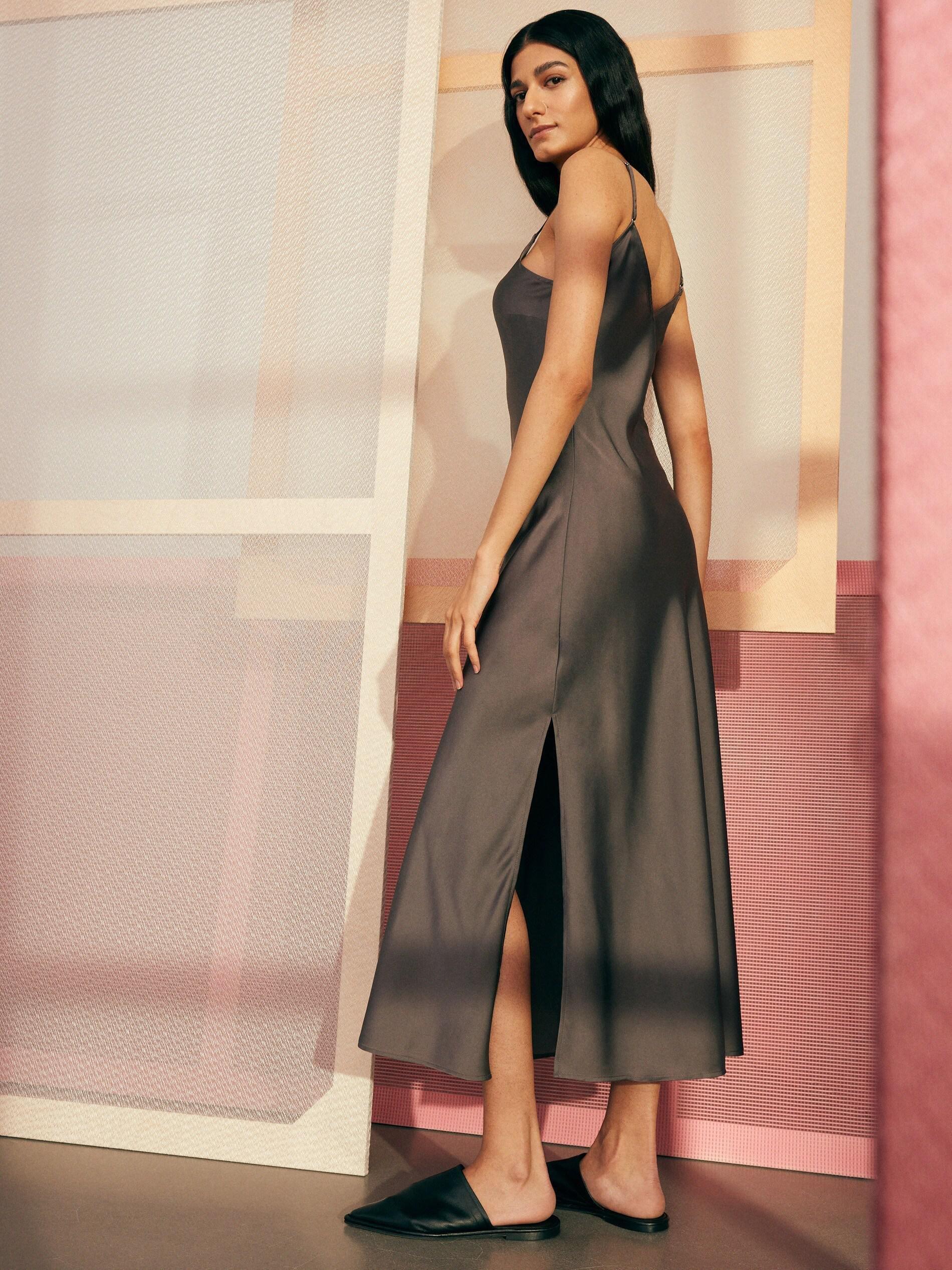 Dark Grey Satin Nightgown, , large image number 1