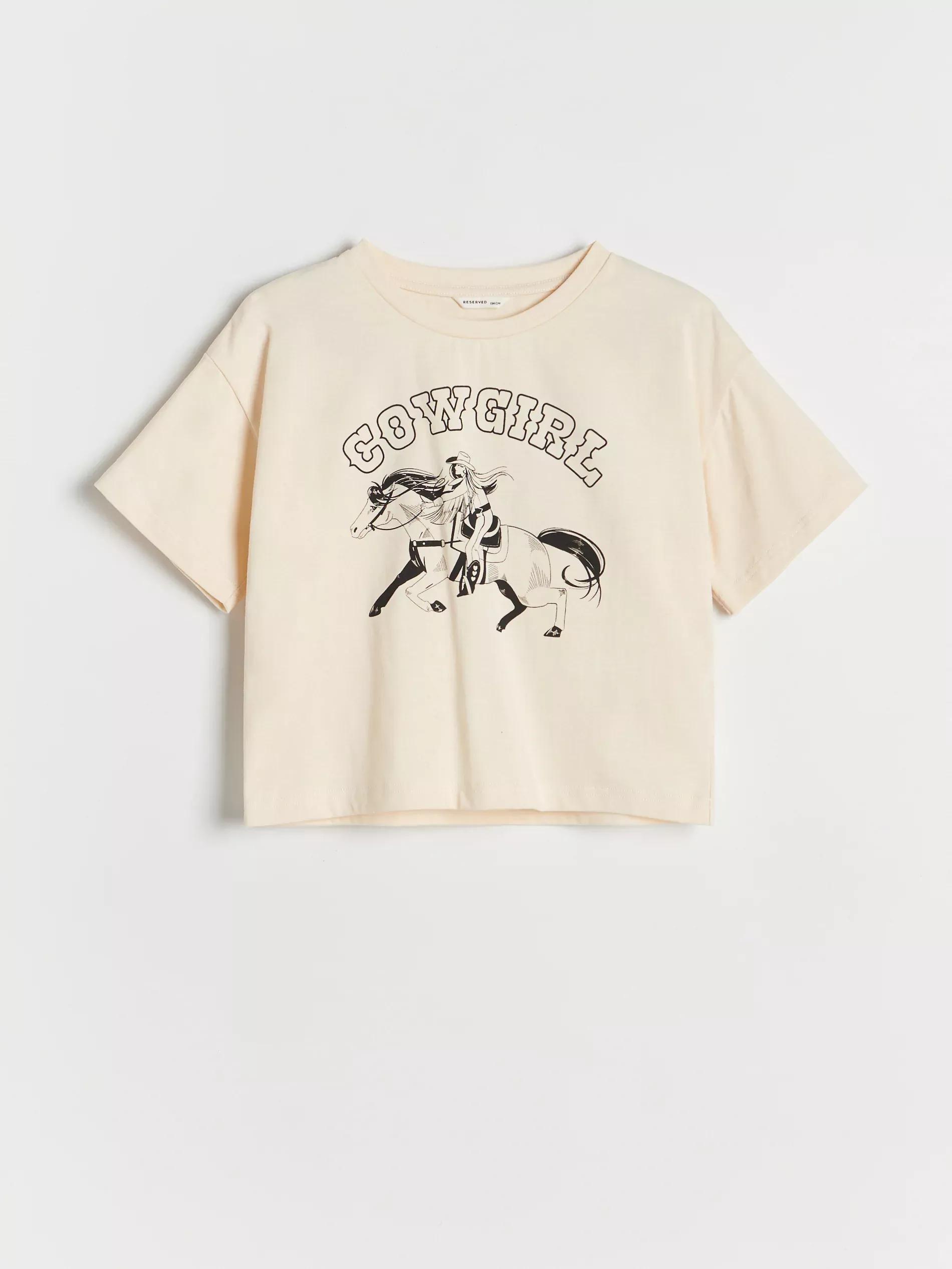 Beige Cotton T-Shirt With Print, , large image number 1