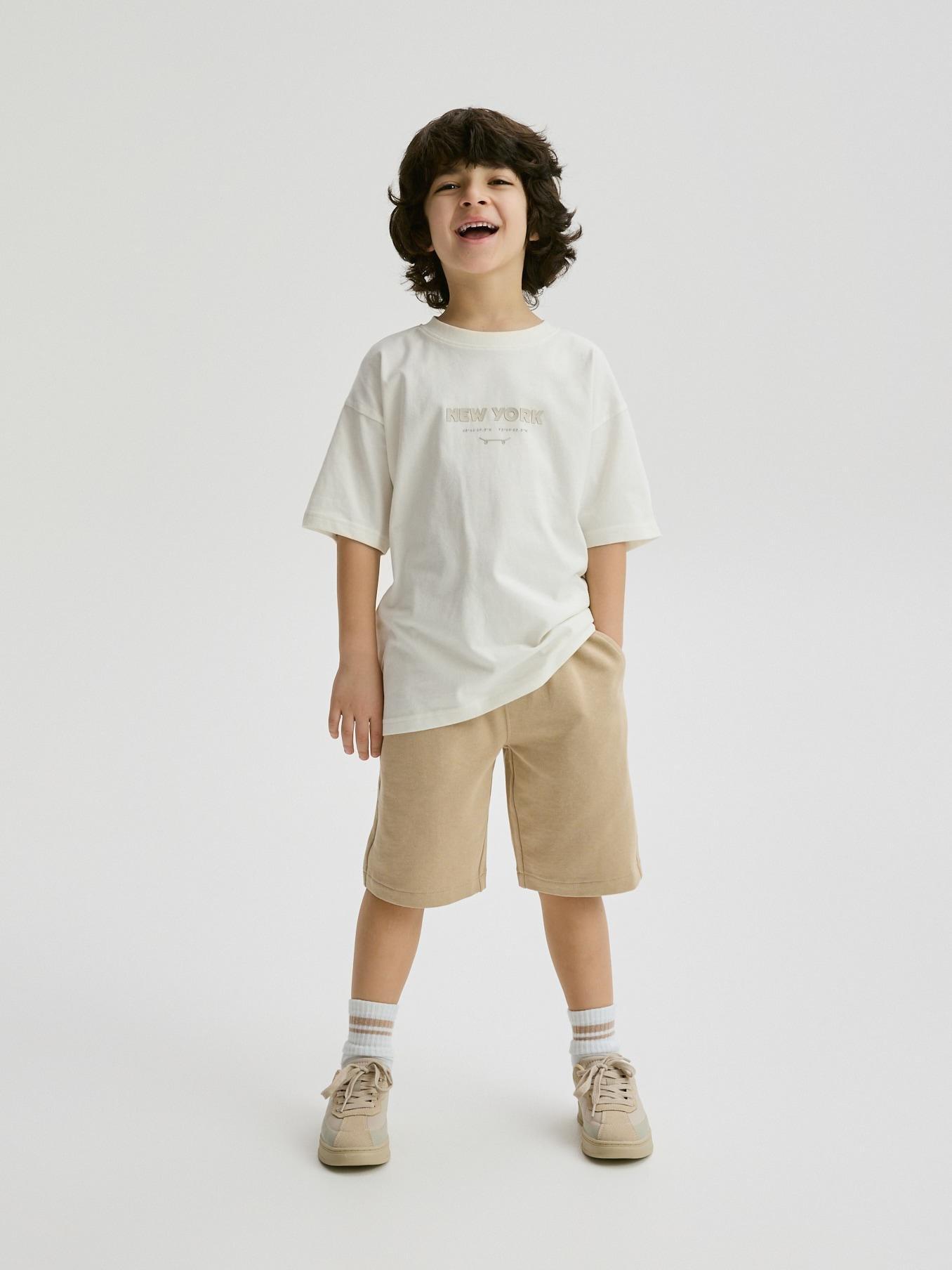 Cream Cotton Set With Shorts, Ivory, large image number 0