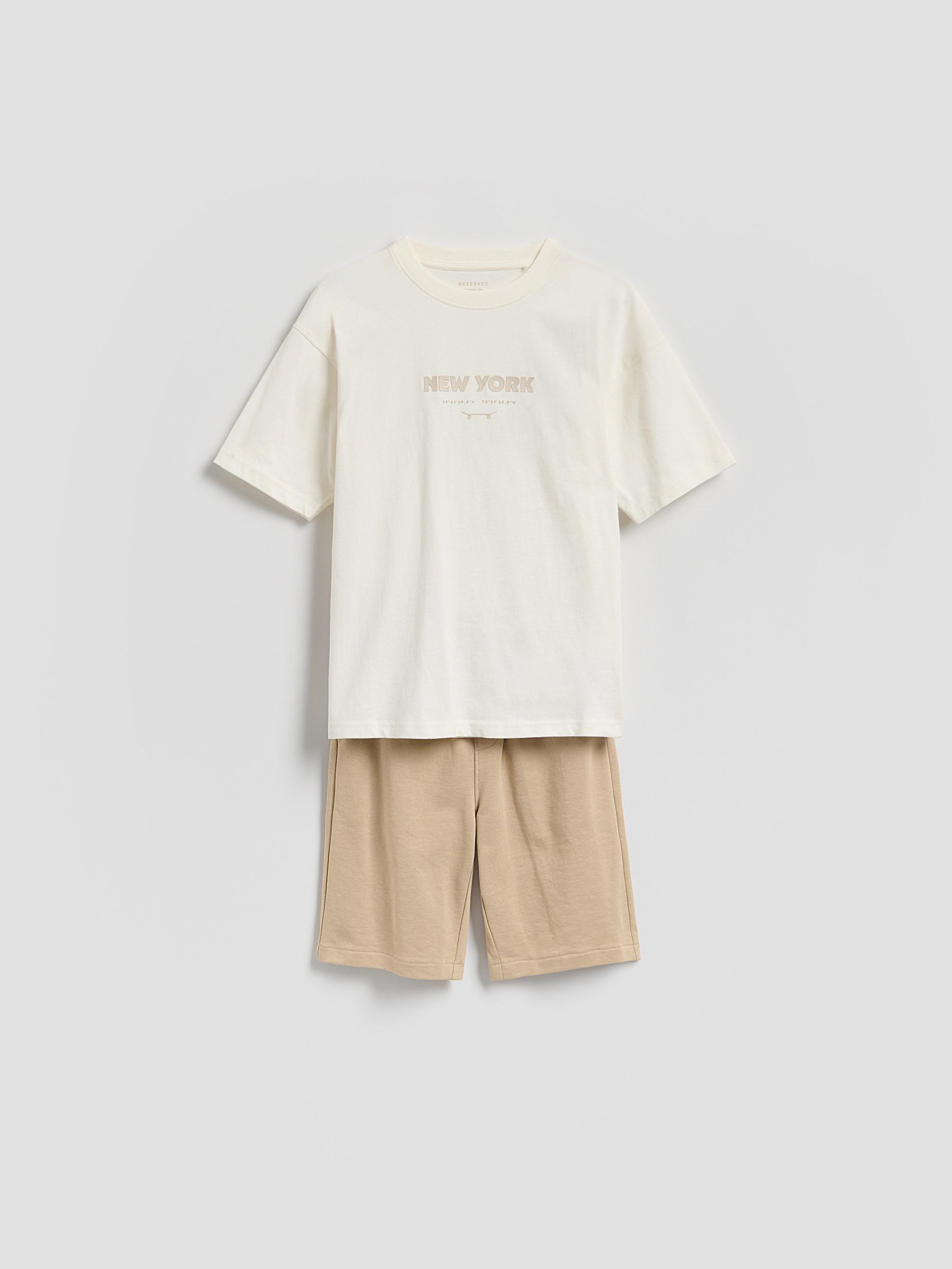 Cream Cotton Set With Shorts, Ivory, large image number 1